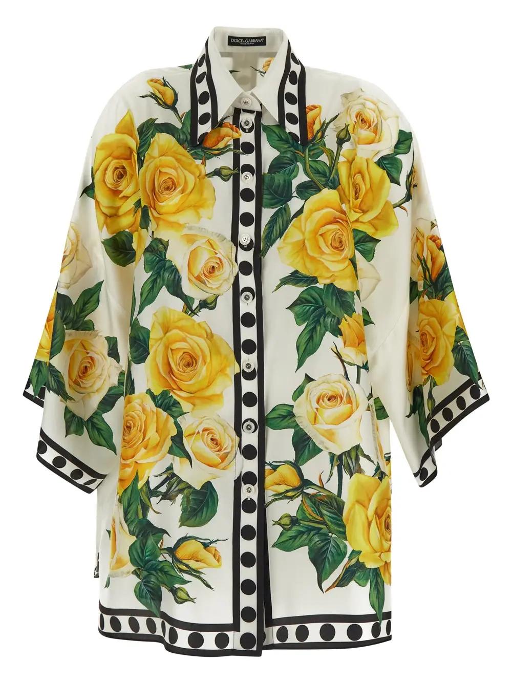 Shop Dolce & Gabbana Silk Shirt In Rose Gialle Fdo Bco