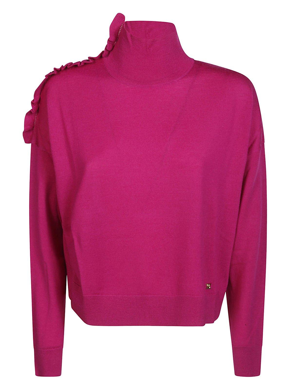 Shop Pinko Ruched Turtleneck Jumper In Fuxia