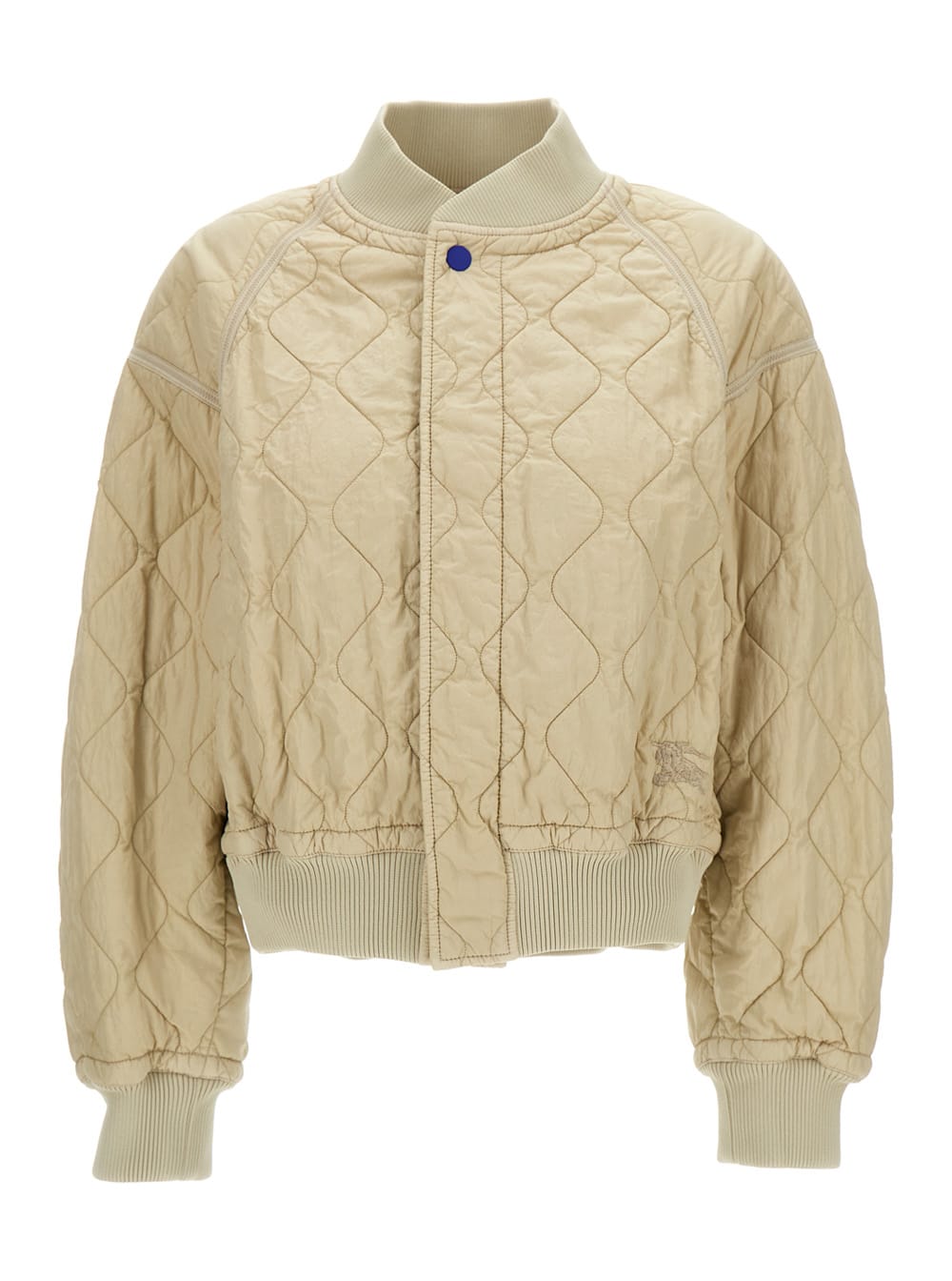Shop Burberry Beige Quilted Bomber Jacket In Technical Fabric Woman