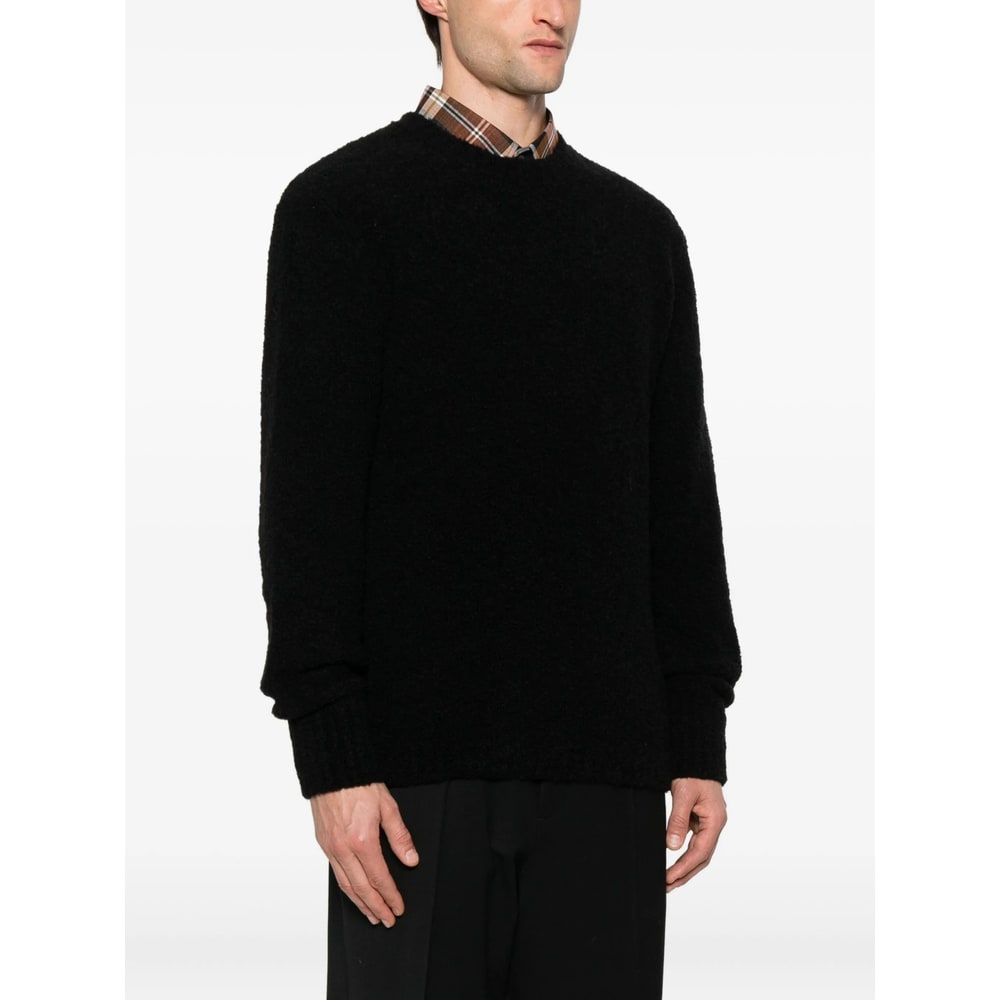 Seven Gauge Textured Black Crewneck Sweater With Relaxed Fit In Black