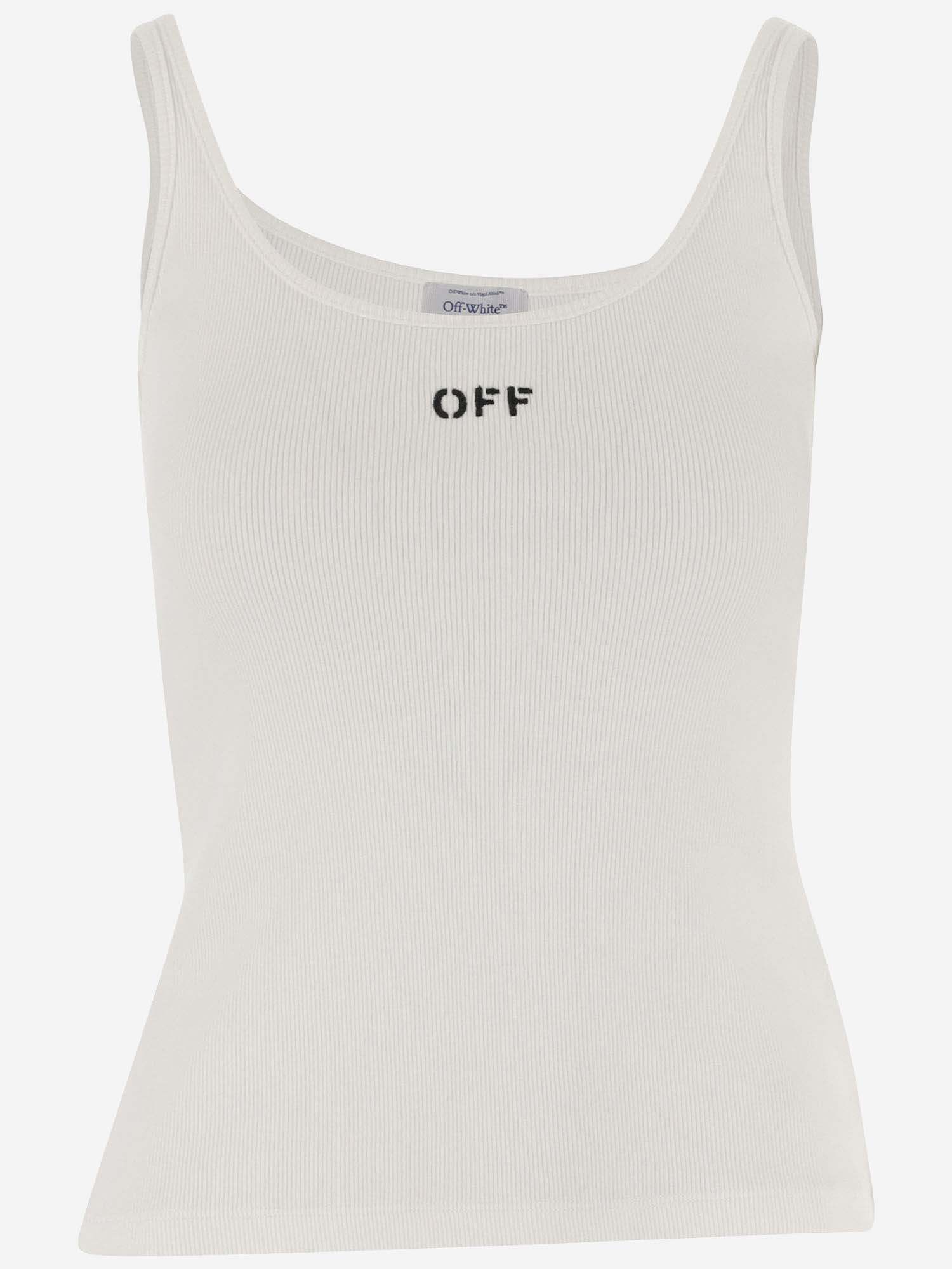 Shop Off-white Stretch Cotton Tank Top With Logo In White Black
