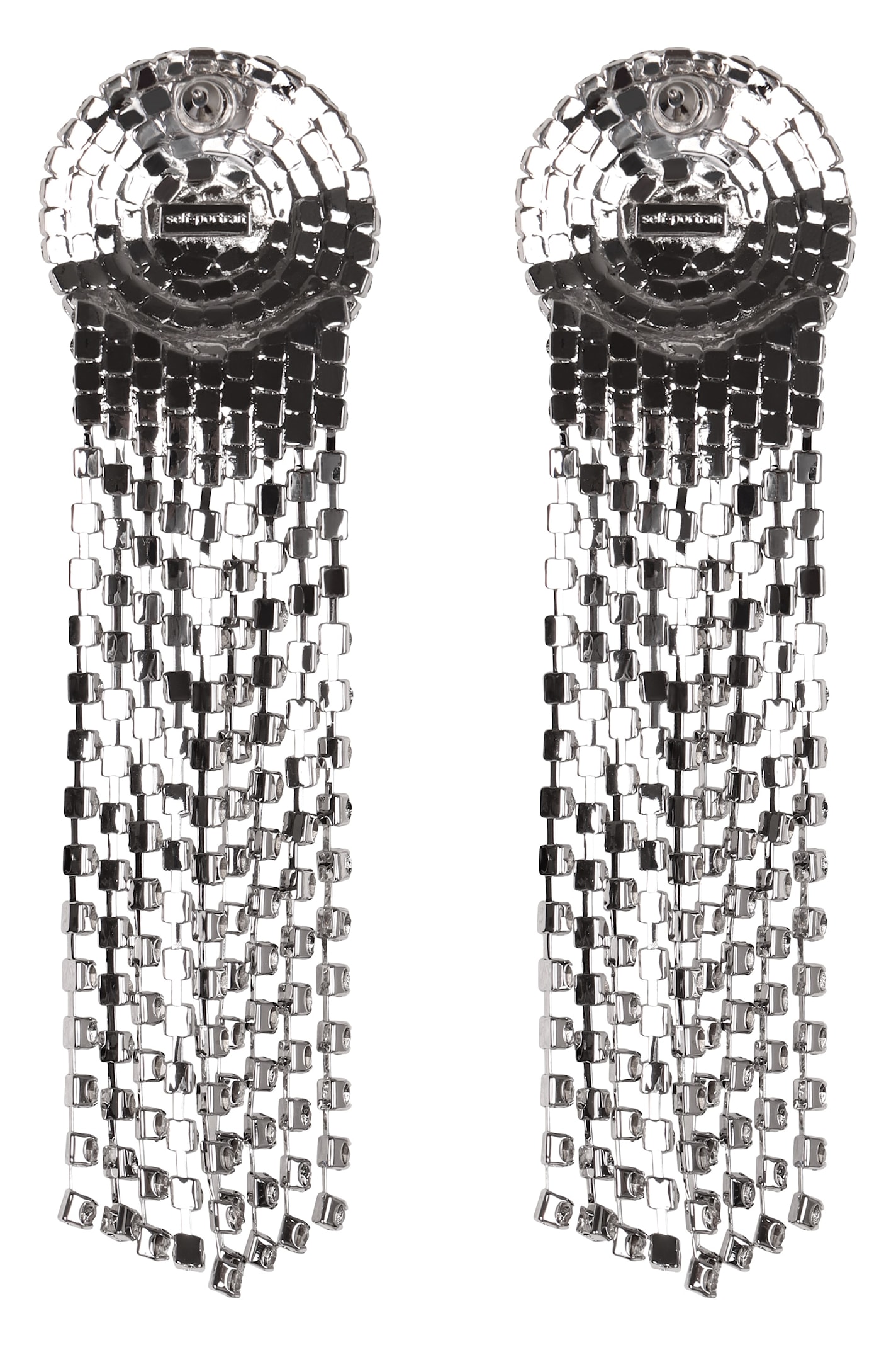 Self-portrait Round Design Brass Earrings With Crystal Droplets In Silver