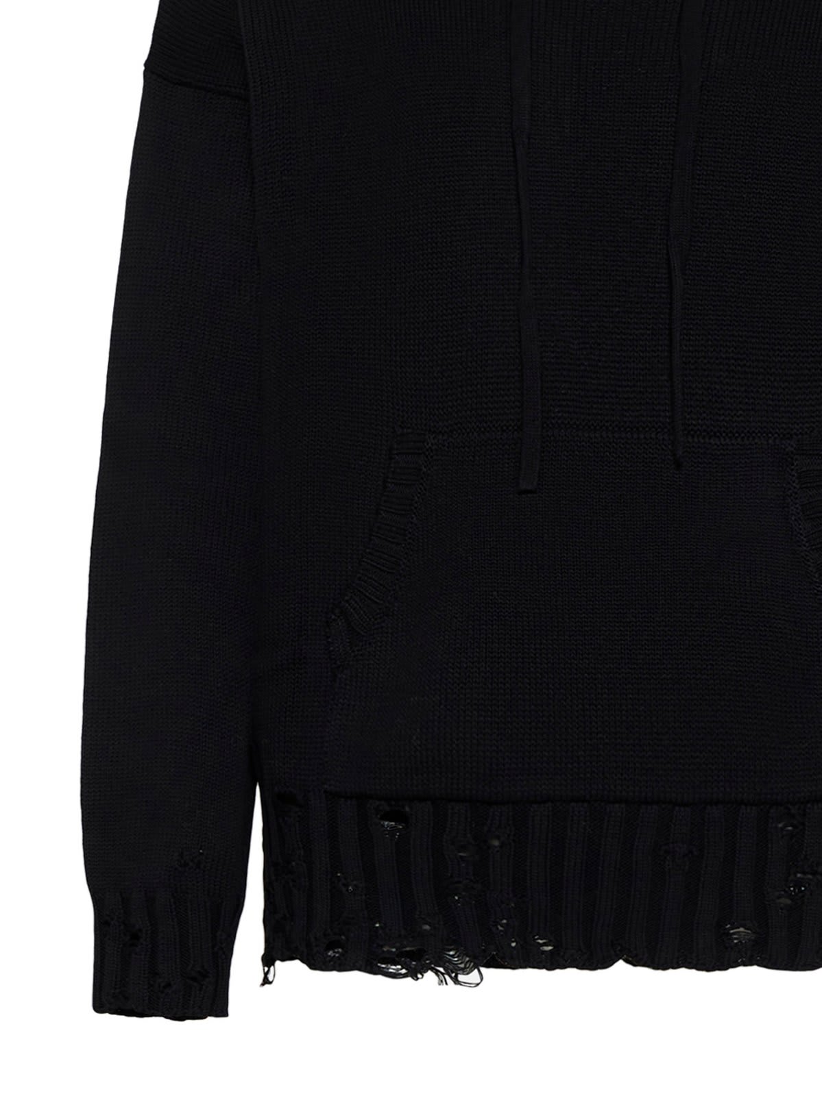 Shop Marni Drawstring Distressed Knitted Hoodie In Black