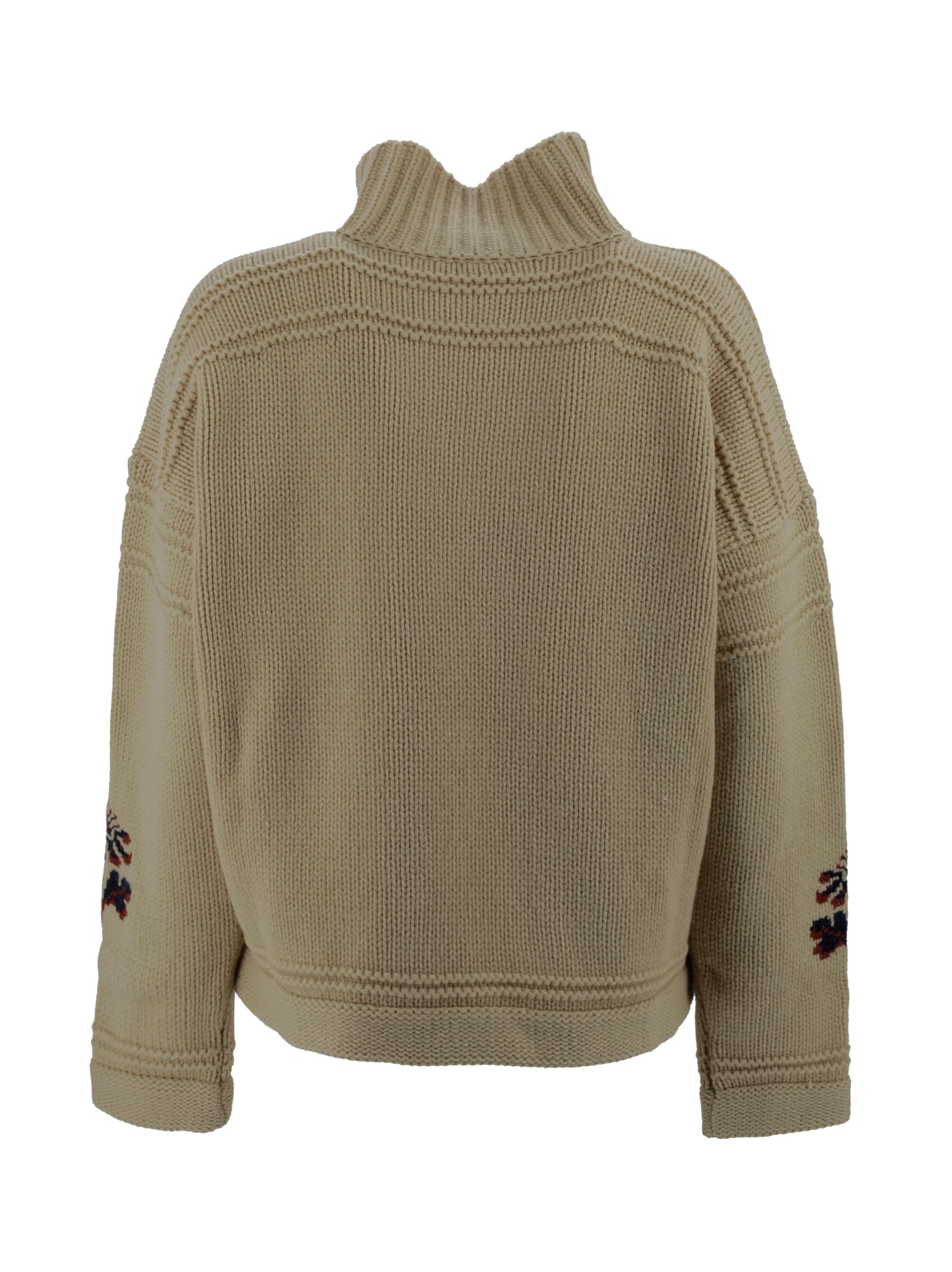 Etro Knitwear High Collar Intricate Embroidery In Brown