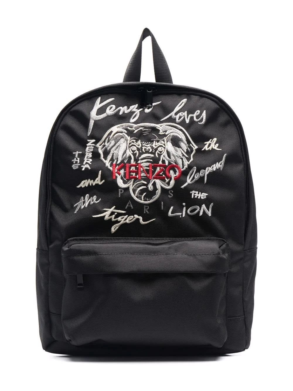 Kenzo Kids Black Backpack With Embroidery