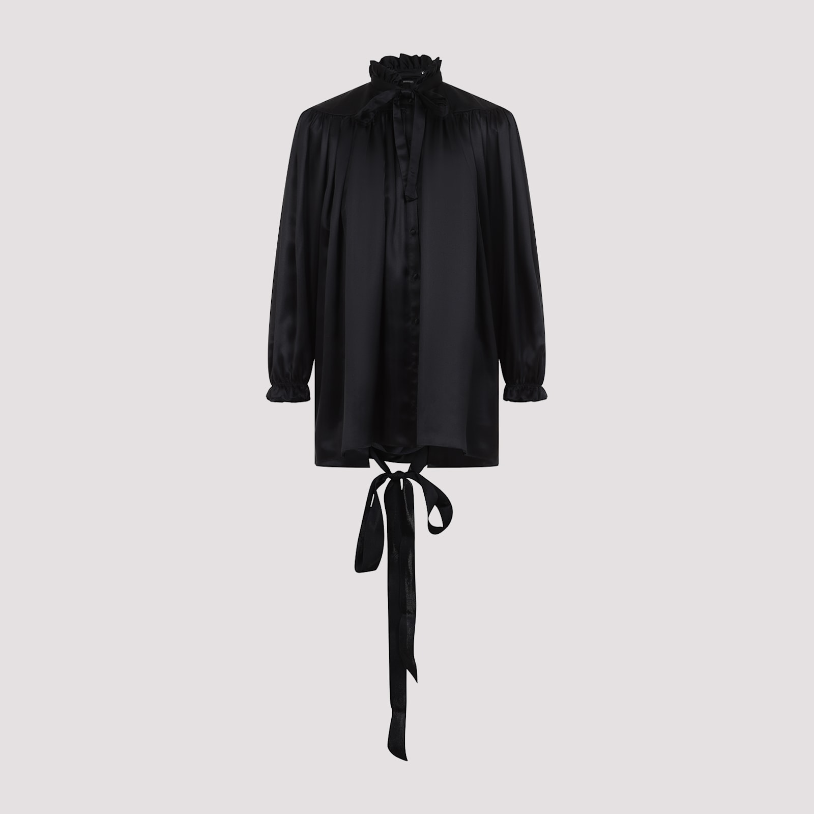 Balenciaga Silk Blouse With Decorative Tie At Neckline In Black