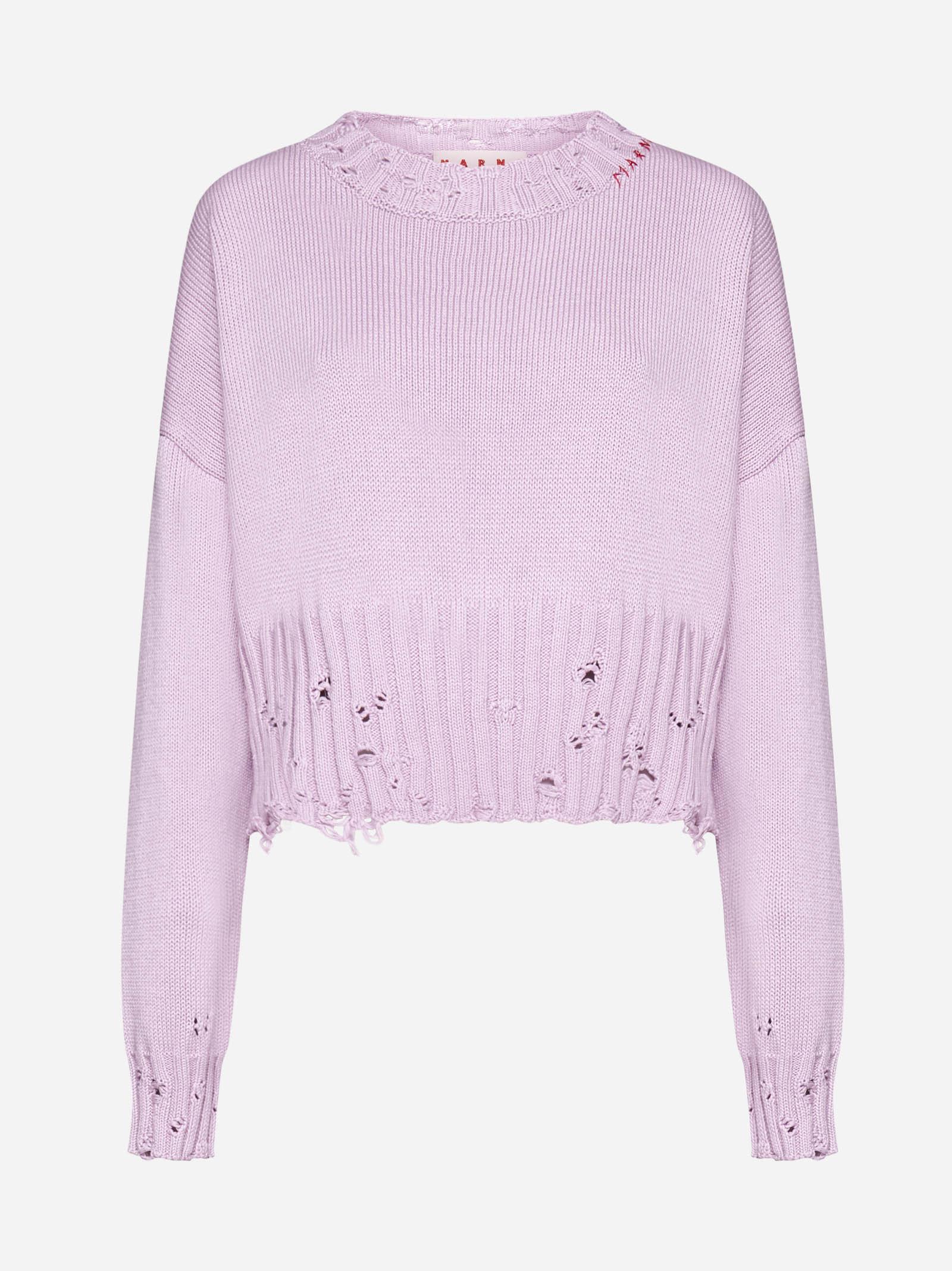 Shop Marni Cotton Cropped Sweater In Pink