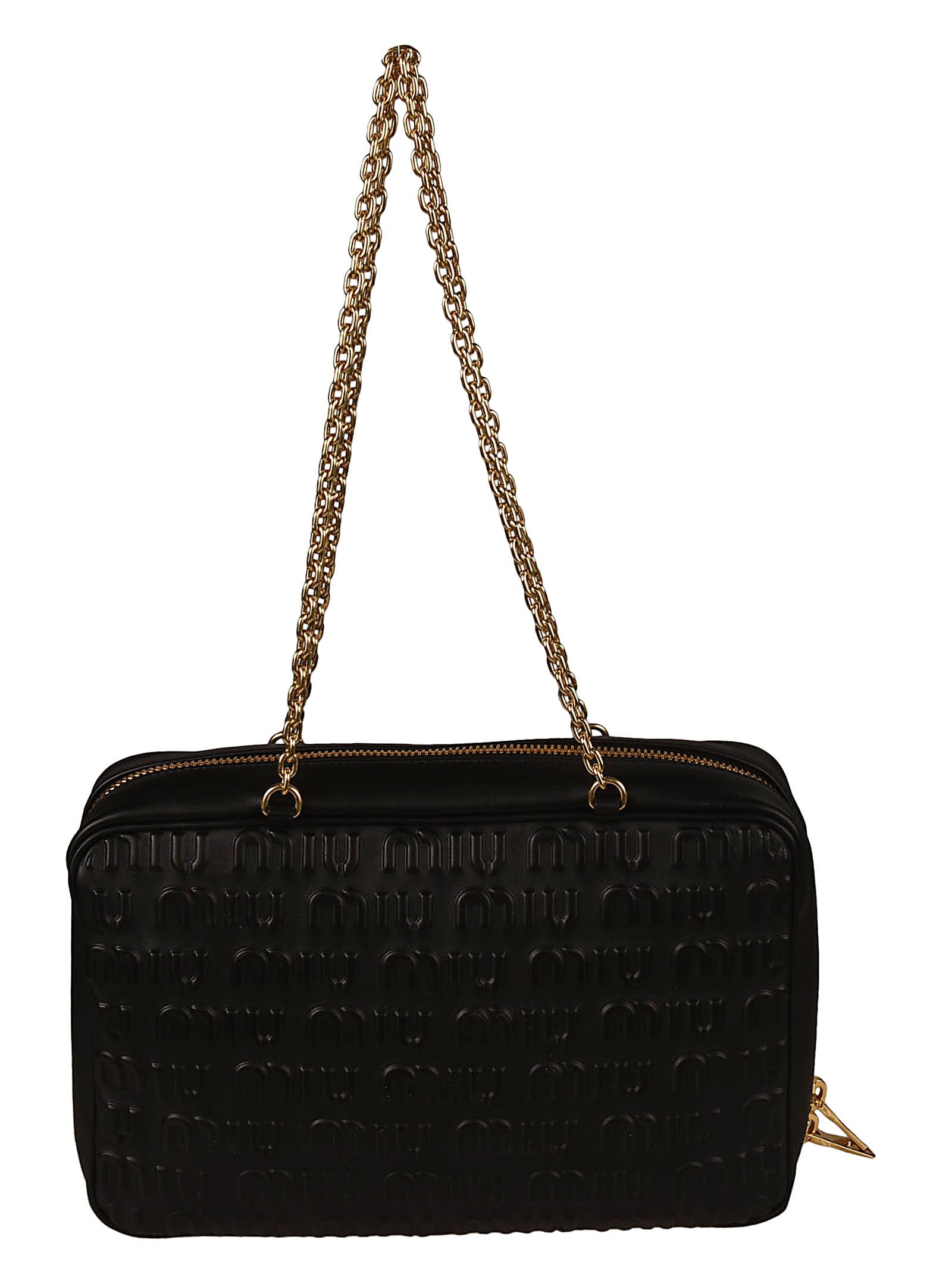 Shop Miu Miu Logo Embossed Shoulder Bag In Nero