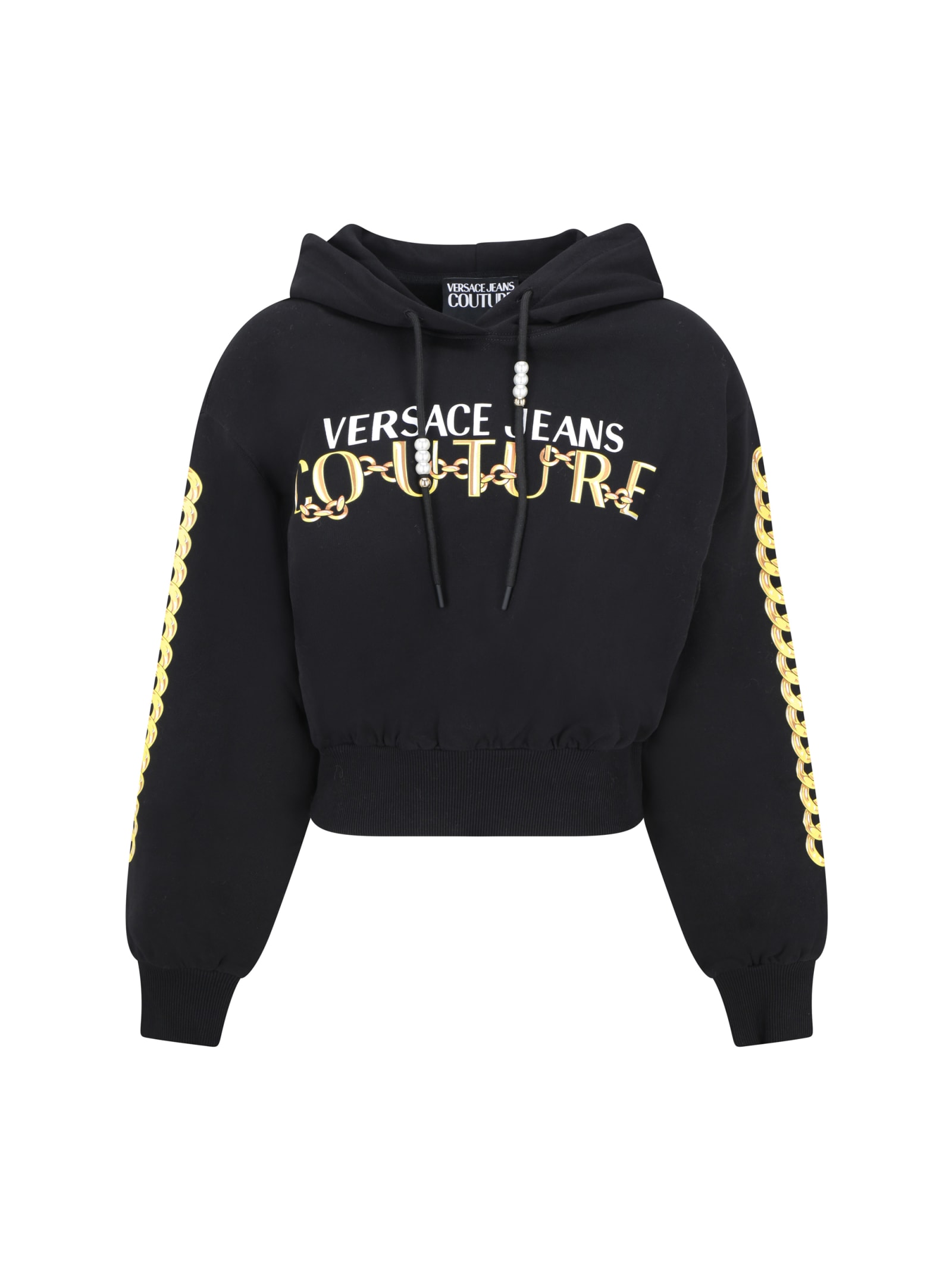 Versace Jeans Couture Logo Couture-print Hoodie In Black/gold