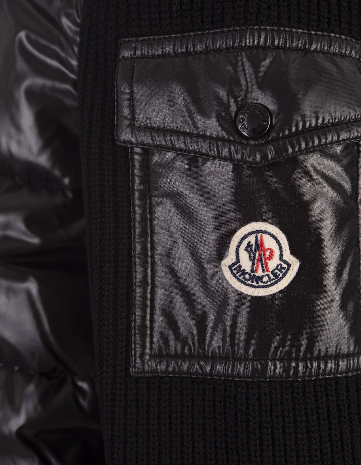 Shop Moncler Black Wool Padded Cardigan