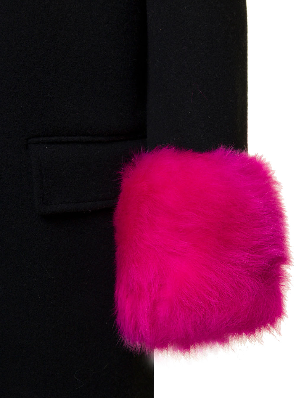 Gucci Black Single-breasted Coat With Detachable Shearling Collar And Cuff In Wool And Cashmere Woma In Multi