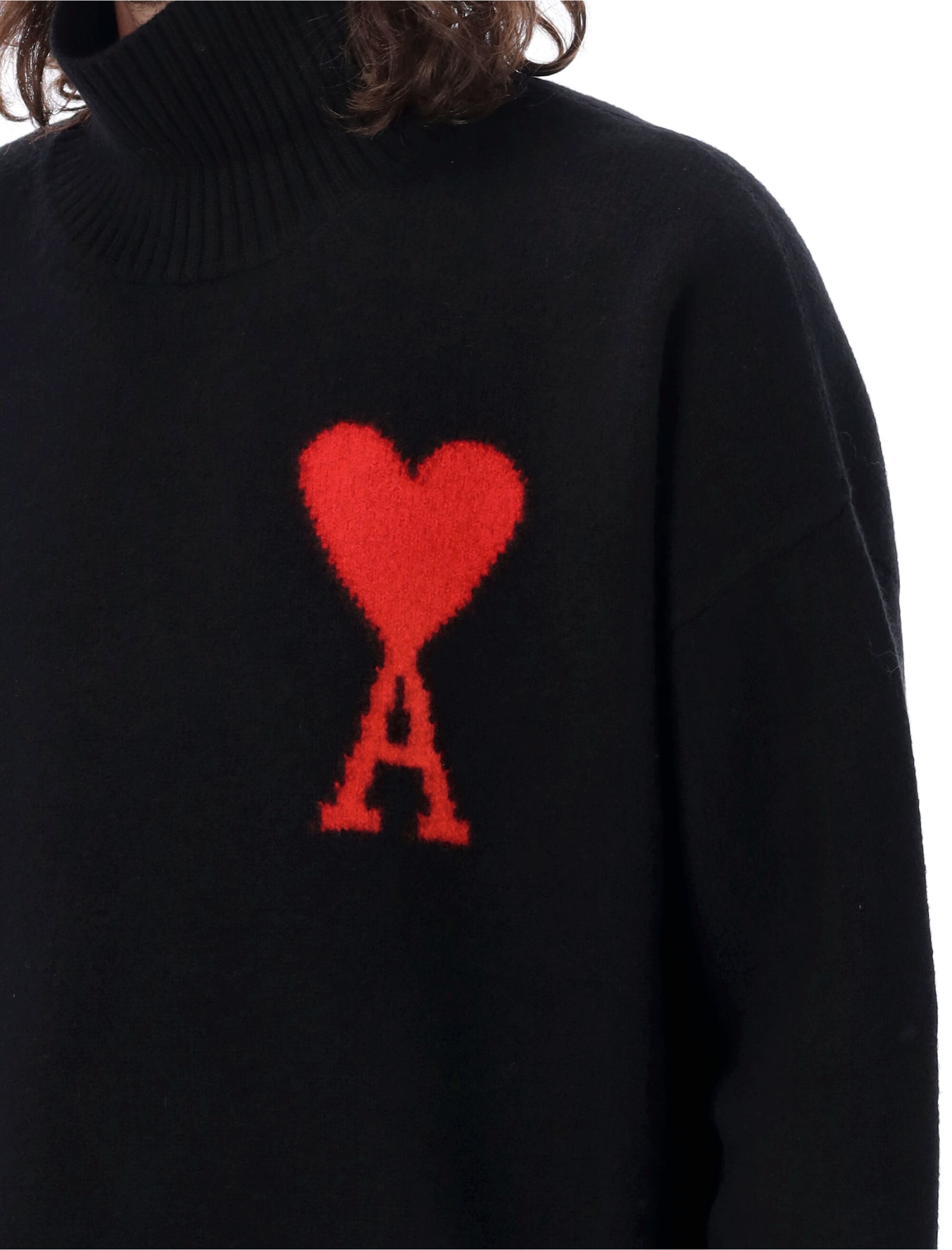 Shop Ami Alexandre Mattiussi Adc Funnel Neck Sweater In Black/red