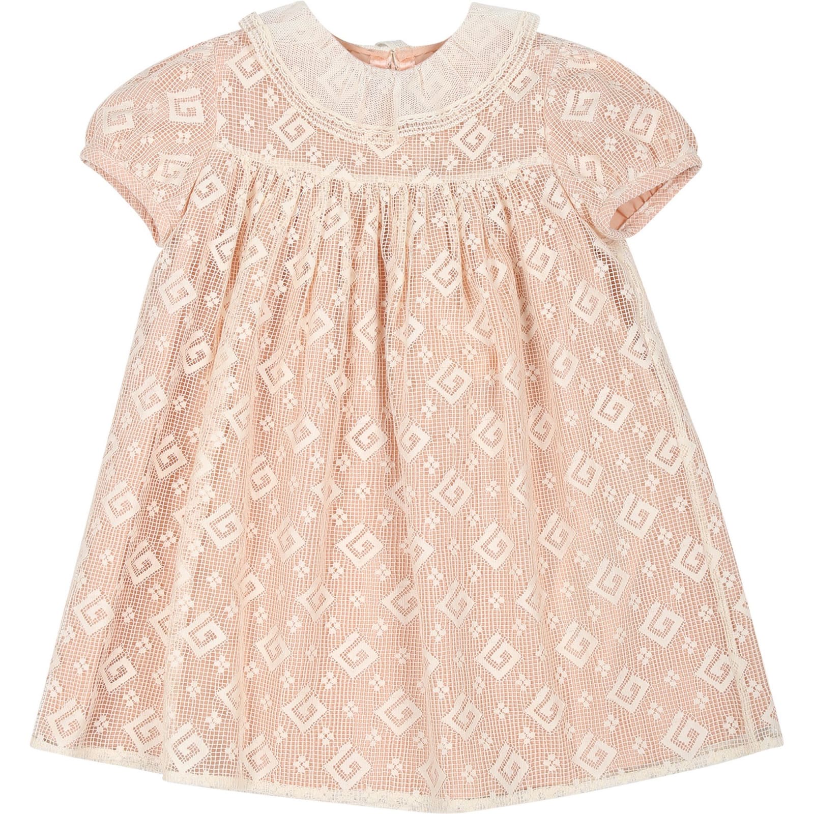 Shop Gucci Pink Dress For Baby Girl With G Quadro Motif