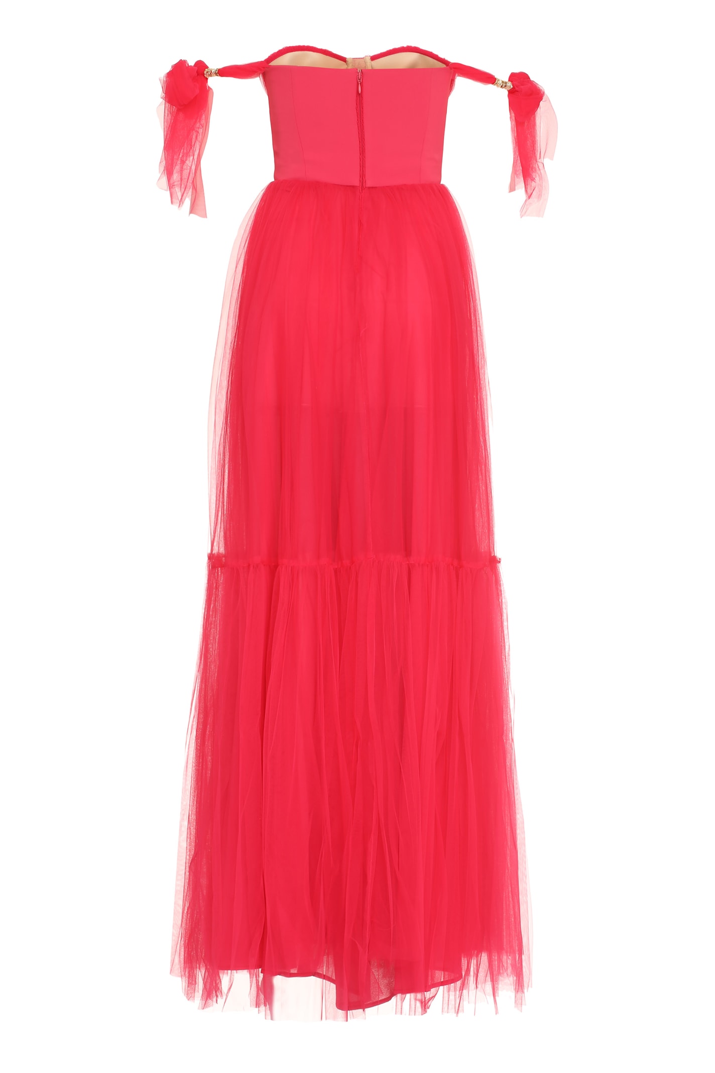 Shop Elisabetta Franchi Red Carpet Pleated Tulle Dress In Fuchsia