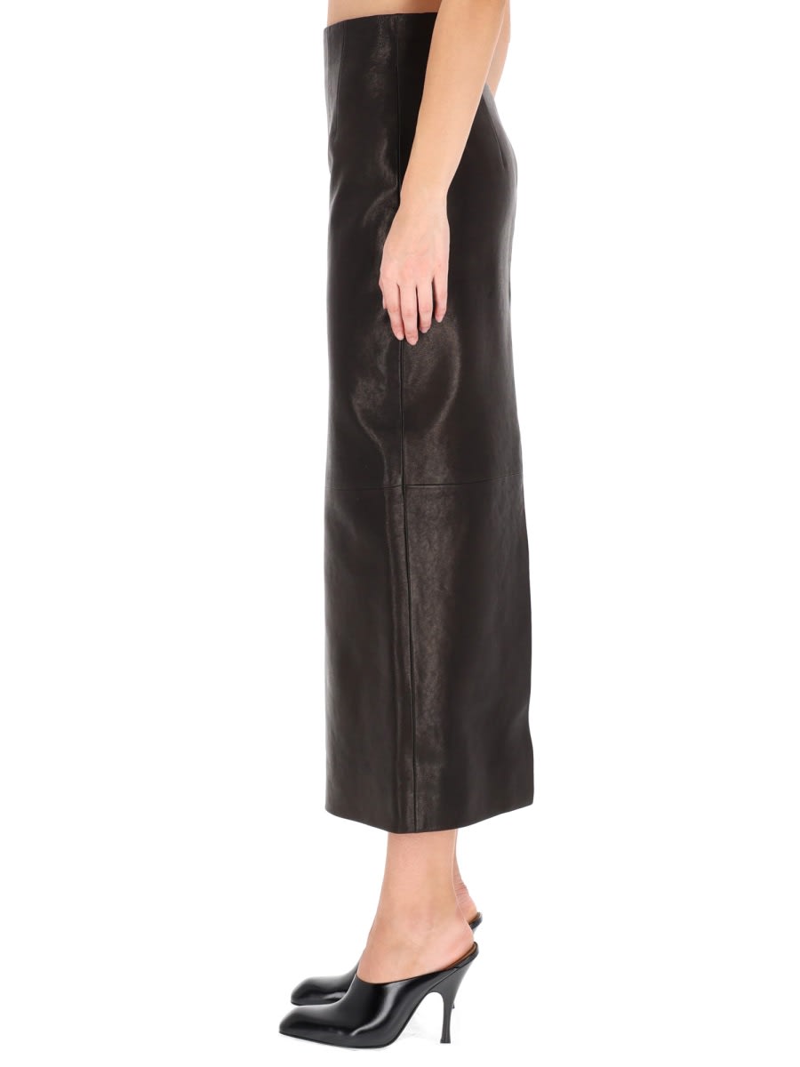Khaite Midi-length Lamb Leather Skirt With High Waist In Black