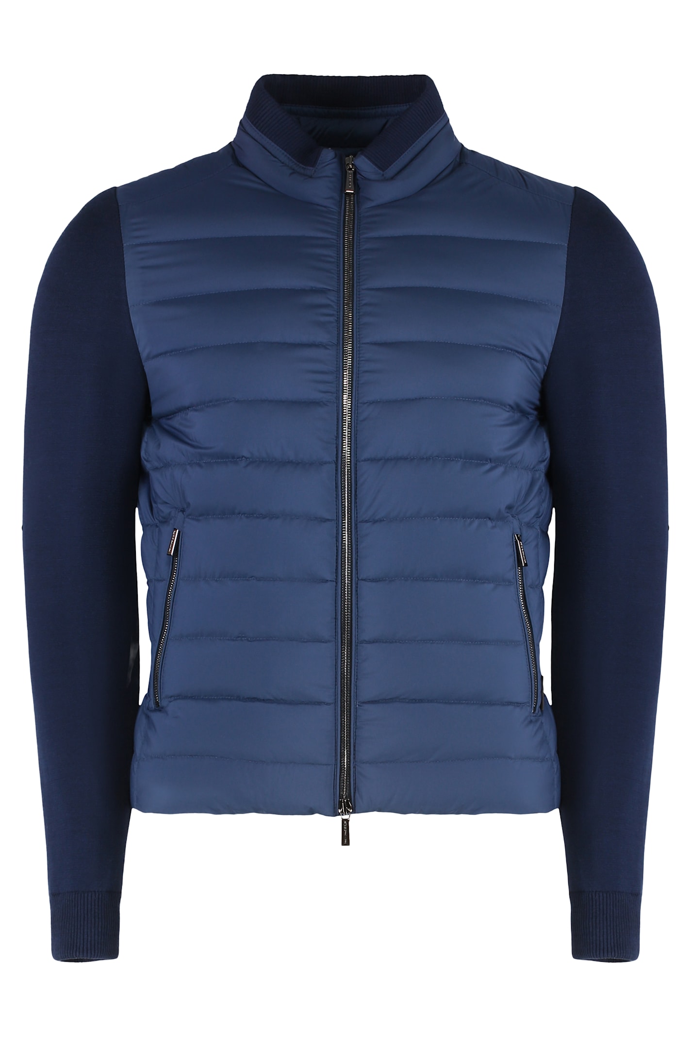 Moorer Knitted-sleeve Bomber Jacket In Blue
