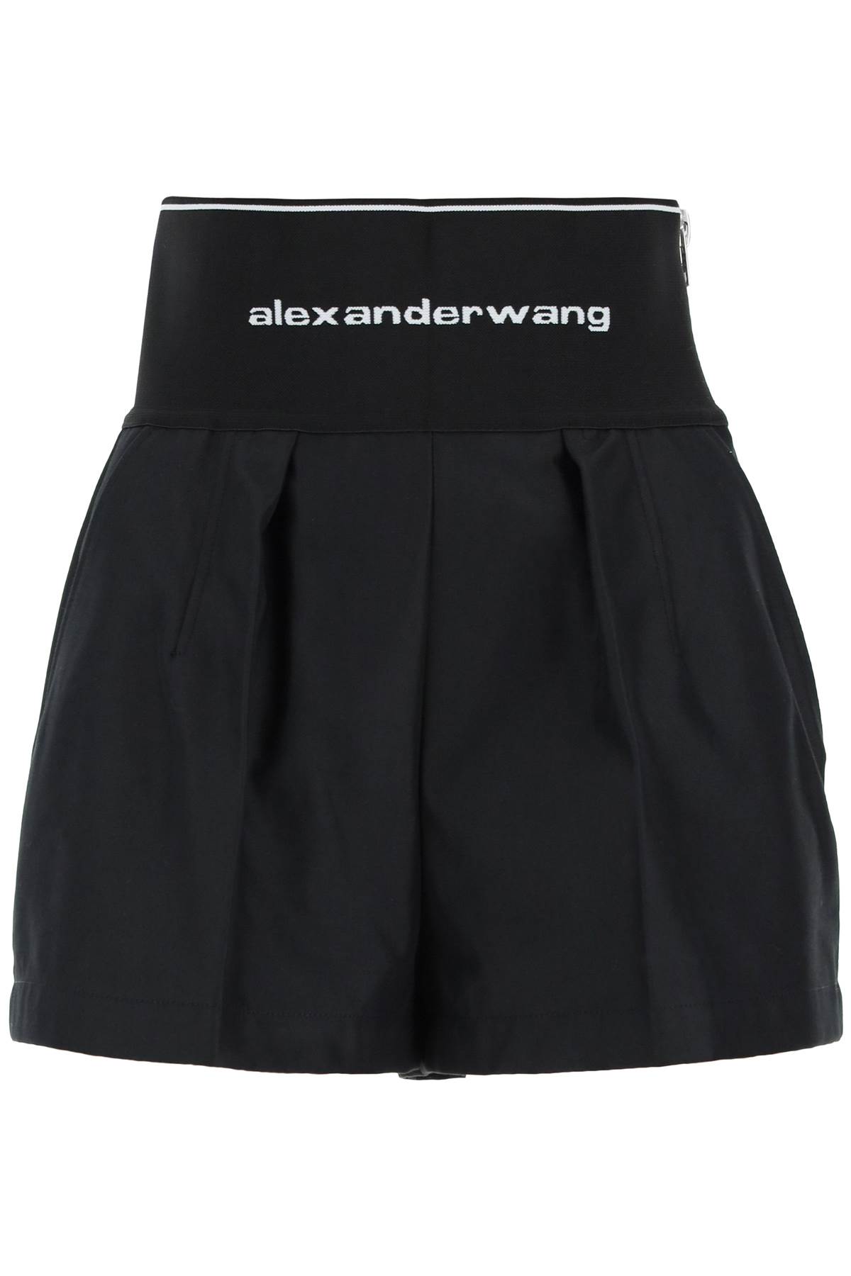 Shop Alexander Wang Cotton And Nylon Shorts With Branded Waistband In Black (black)