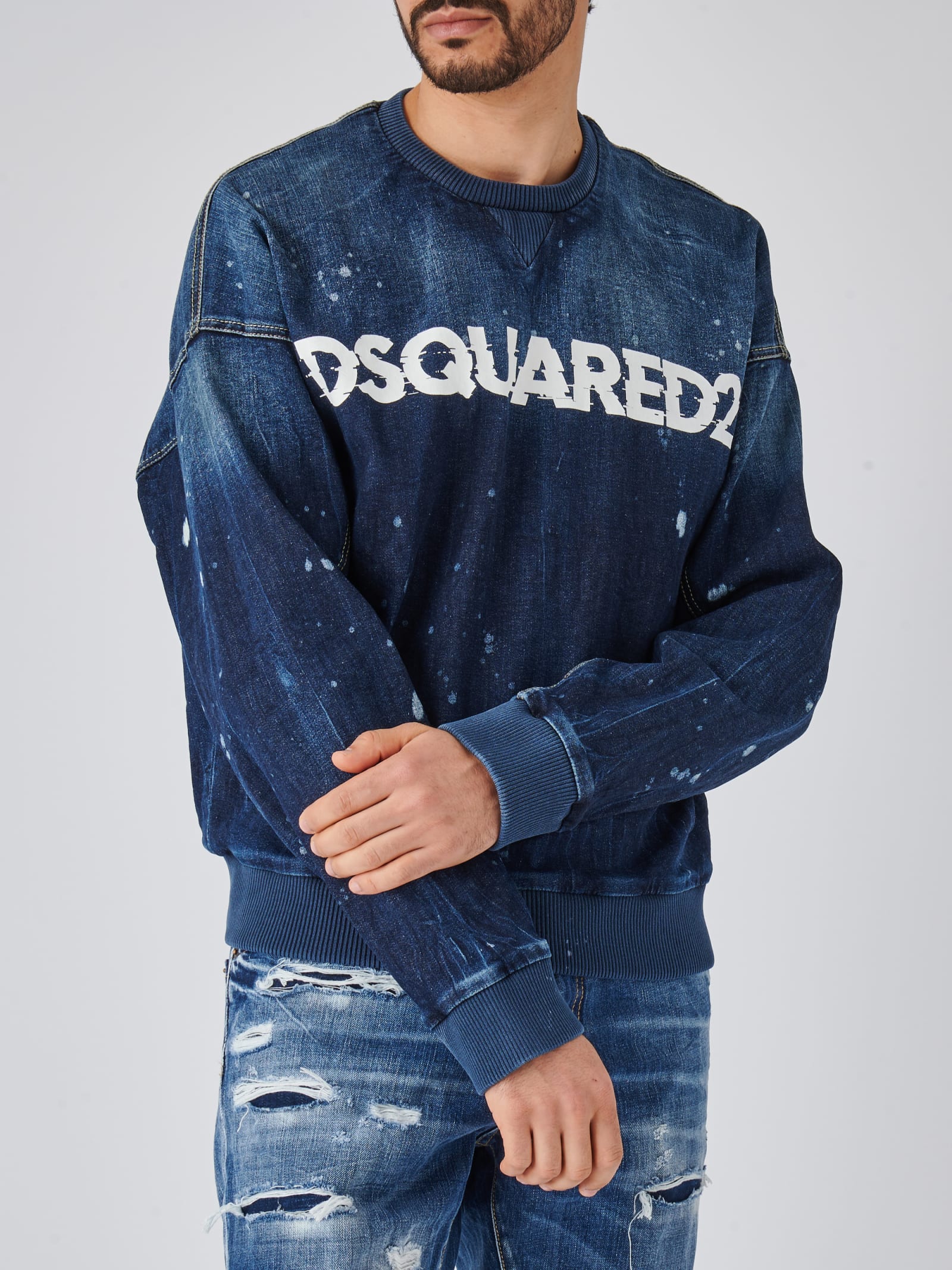 Shop Dsquared2 Cipro Fit Shirt Sweatshirt In Denim Scuro