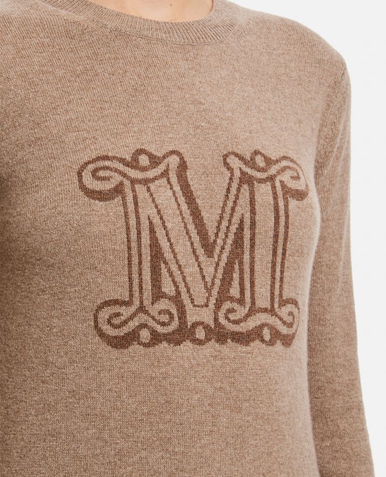 Shop Max Mara Pamir Crewneck Logo Sweater In Beige