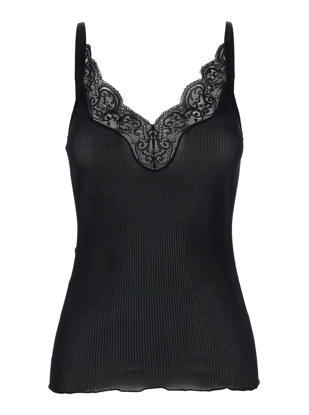 Shop Saint Laurent Black Top With Lace Detail On The Neck In Jersey Woman