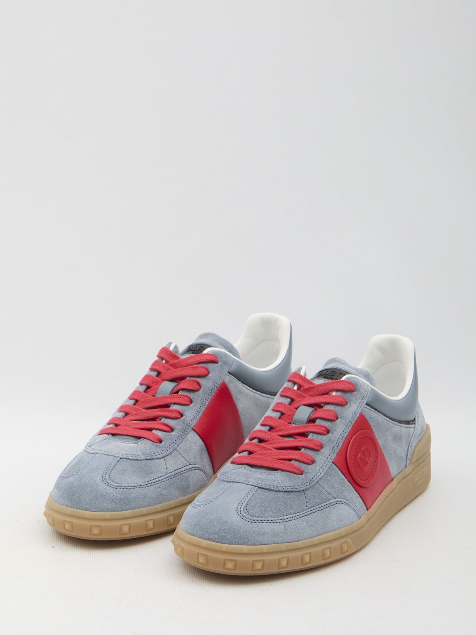 Valentino Garavani Men Upvillage Low Top Sneaker In Split Leather And Calfskin Nappa Leather In Grey