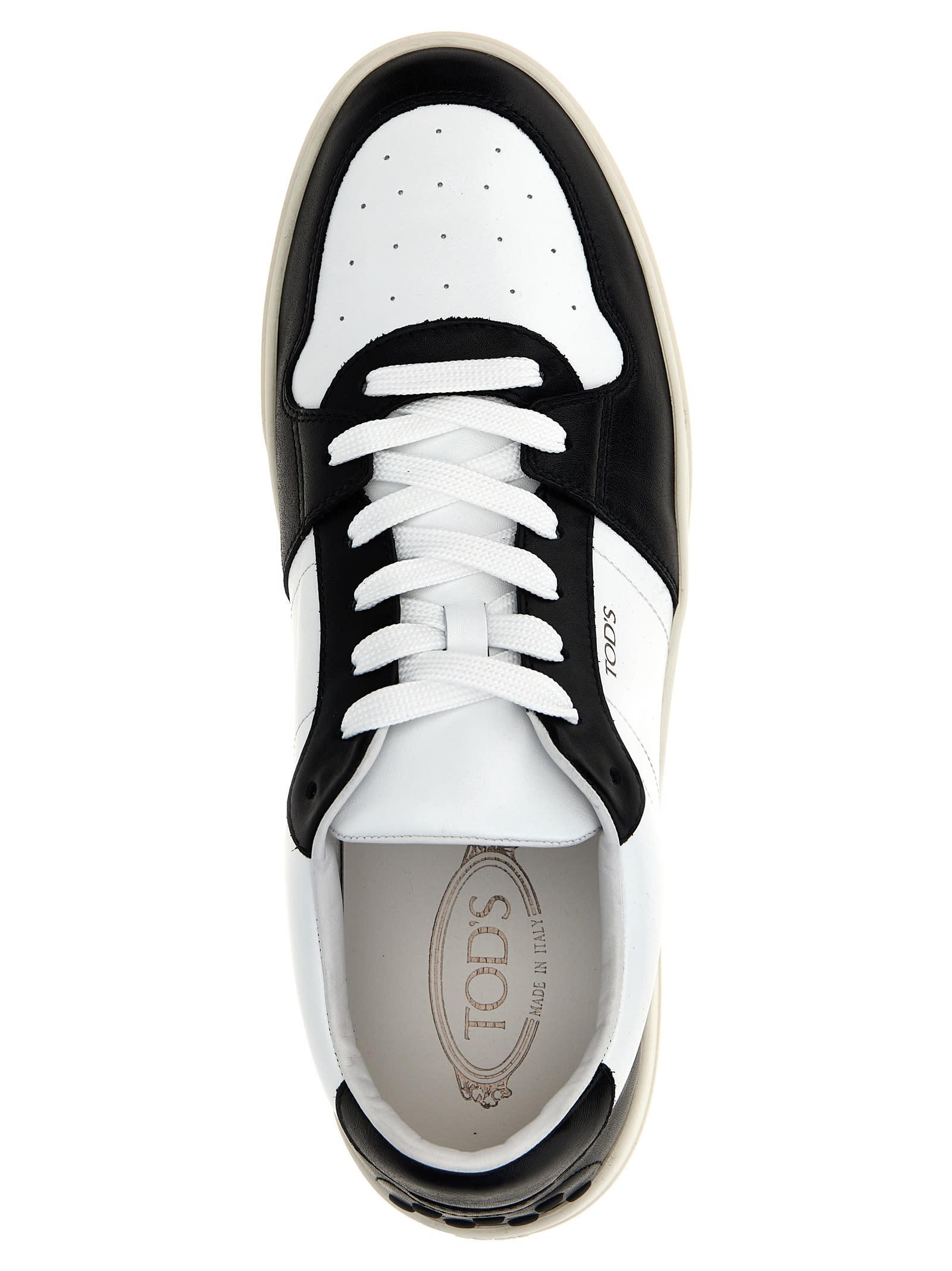 Shop Tod's Logo Sneakers In White/black