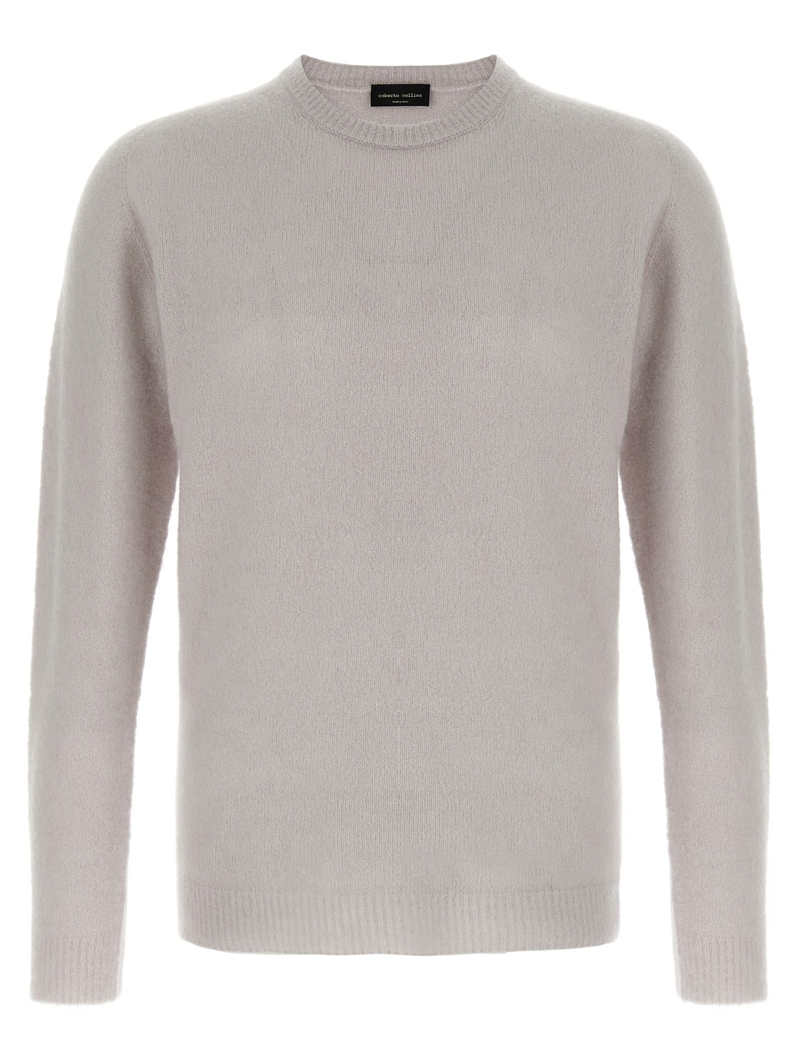 Roberto Collina Cashmere And Silk Blend Sweater With Classic Crew Neck In Neutral