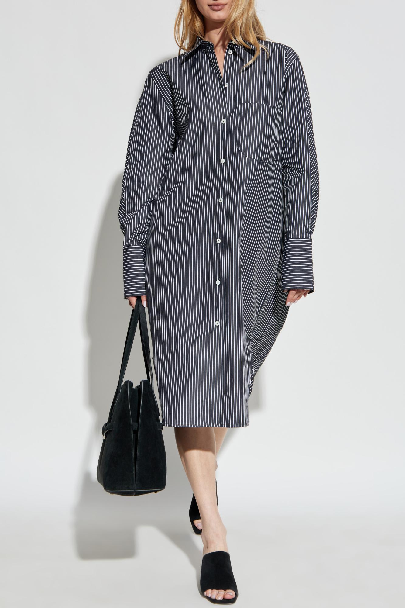 Totême Striped Organic Cotton-poplin Midi Shirt Dress In Gray
