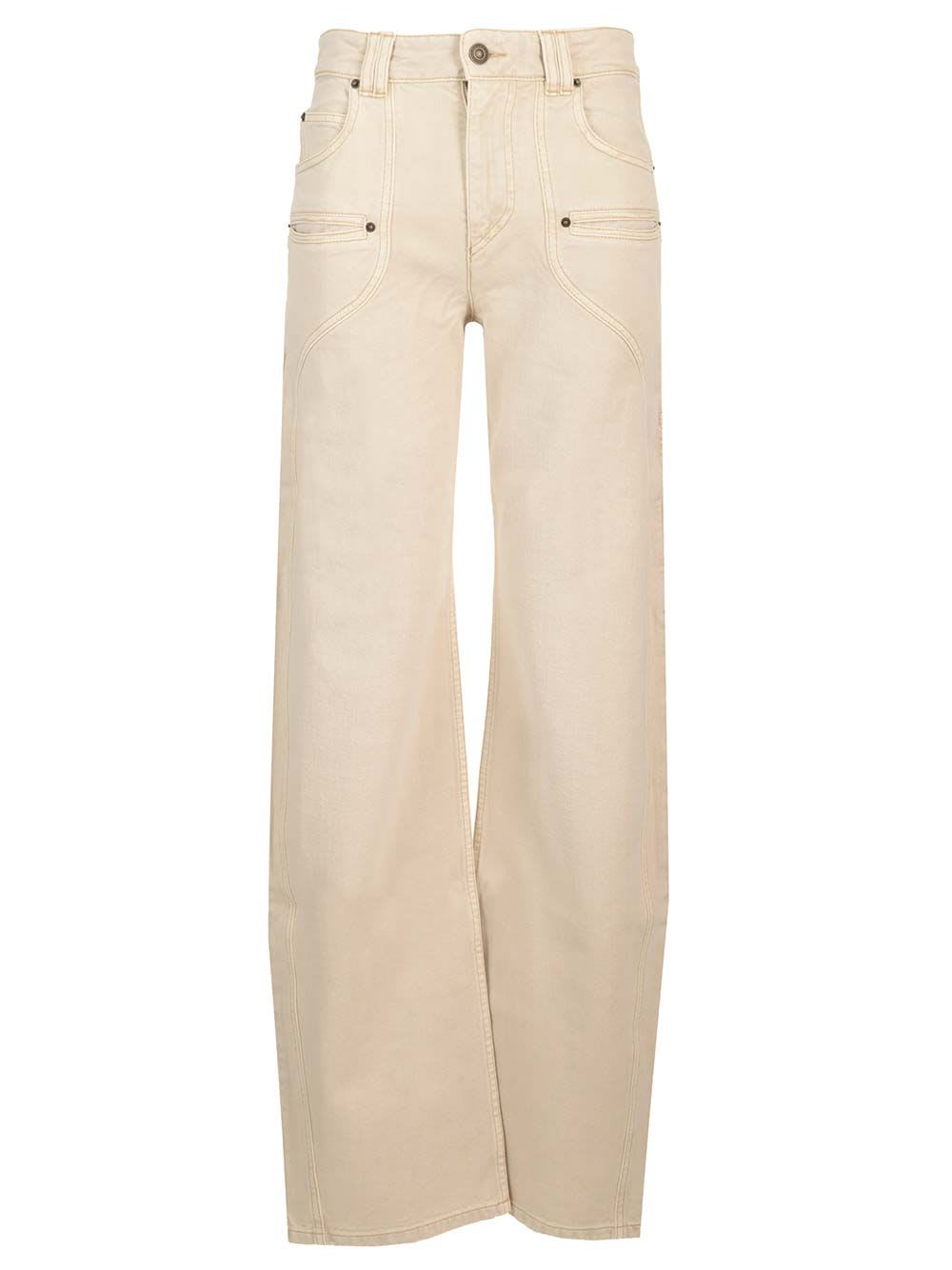 Isabel Marant 'betiane' Jeans Contrast Stitching Detail In Beige