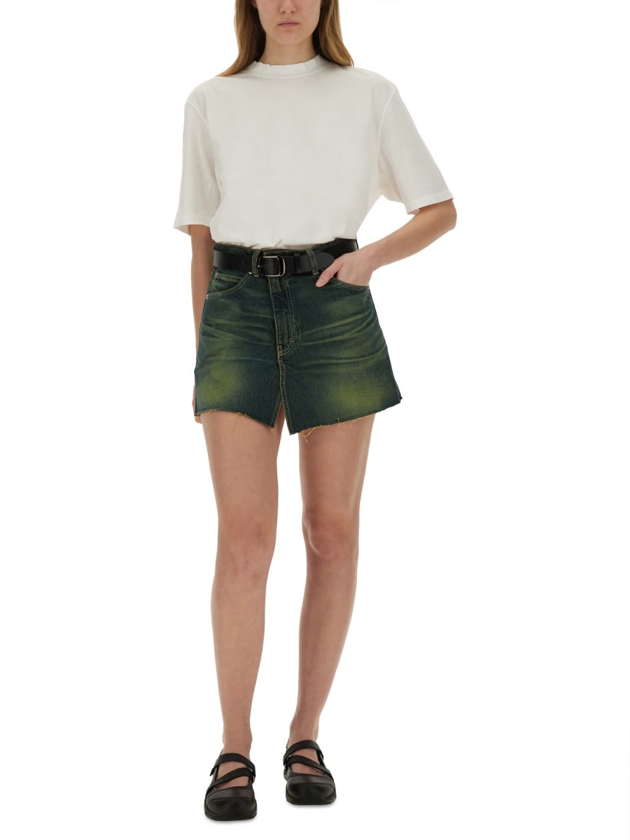 Our Legacy Malibu Skirt With Pockets And Frayed Hem In Green