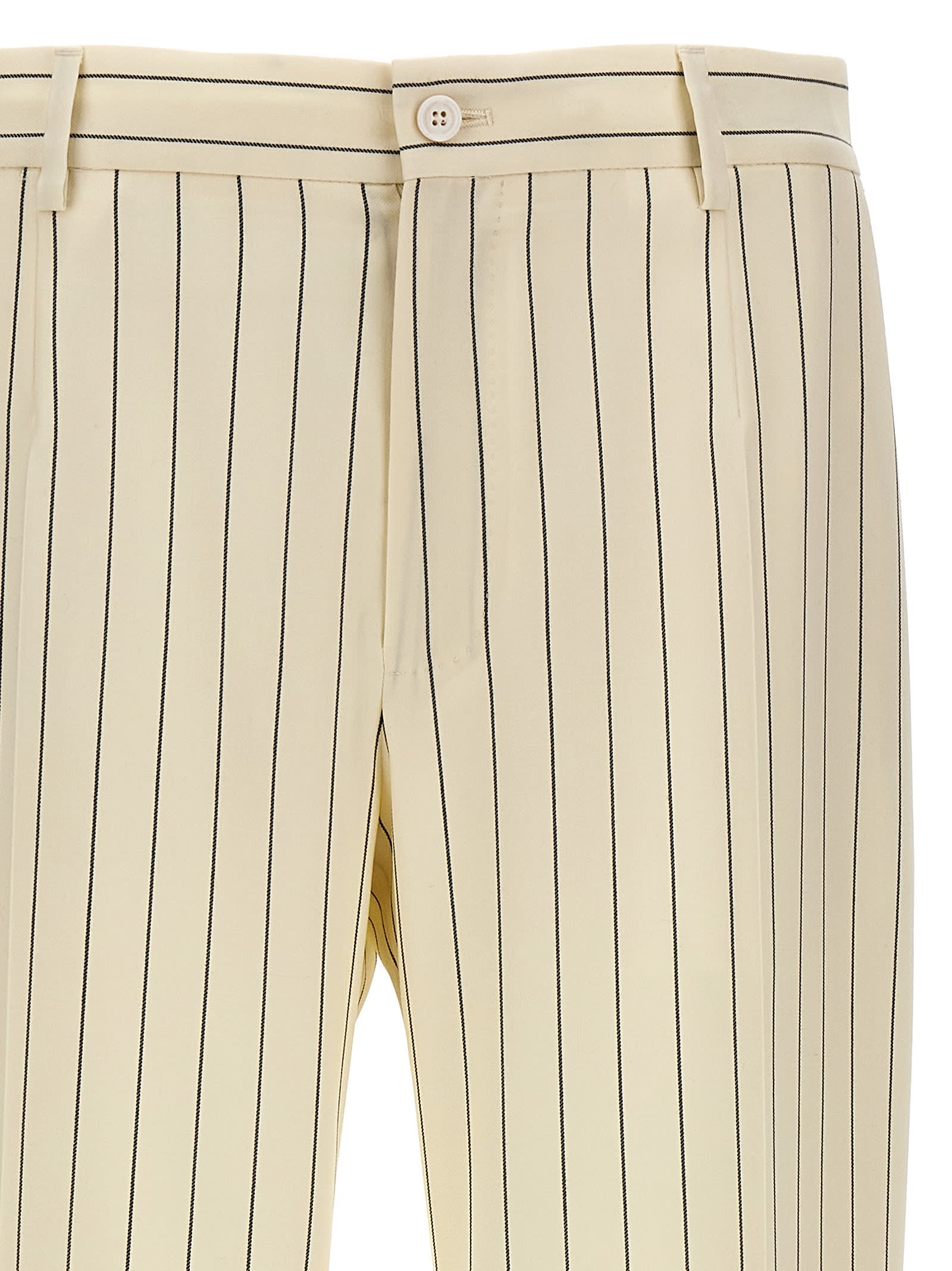 Shop Dolce & Gabbana Pinstripe Pants In White/black