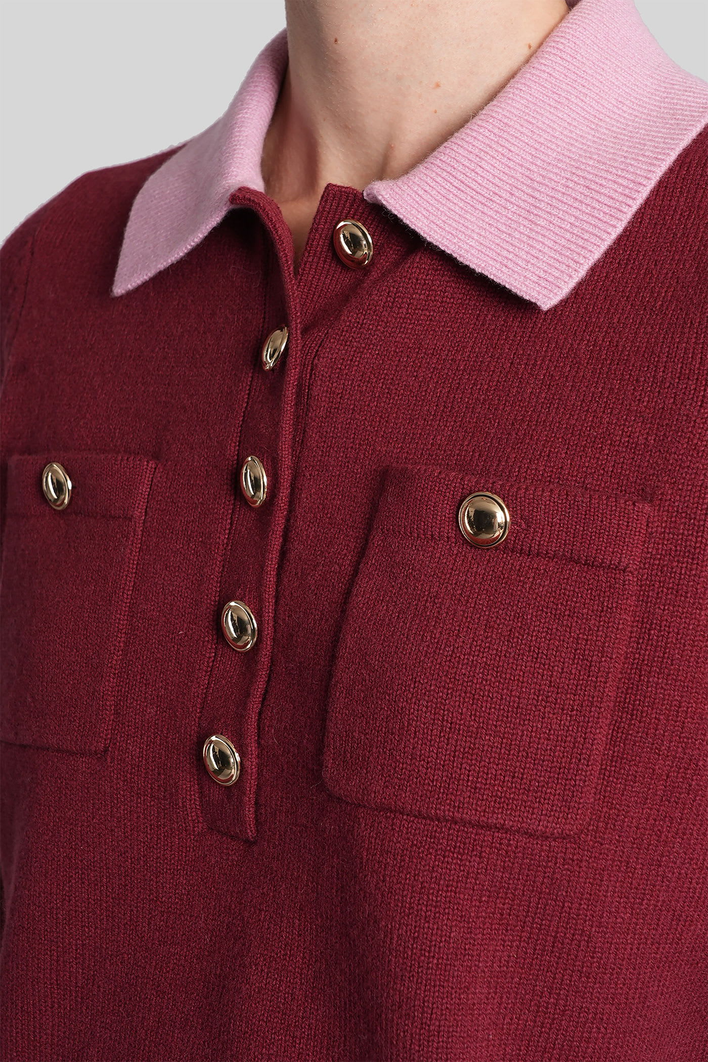Self-portrait Contrast Collar Jumper Knitwear Bordeaux In Burgundy