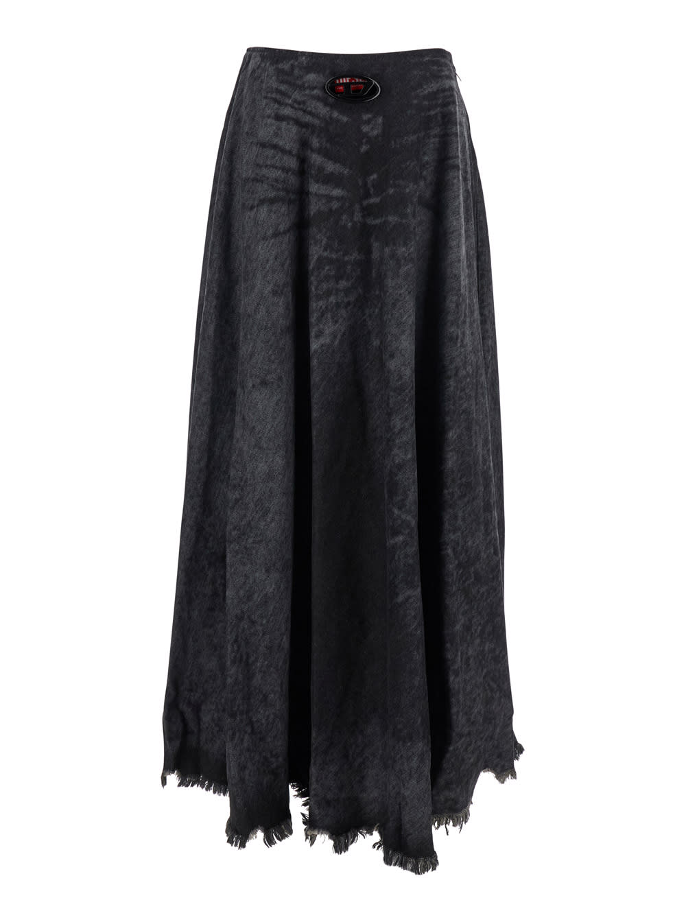 Diesel Grey Skirt With Oval D Logo Plaque And Frayed Edges In Cotton Blend Woman In Black