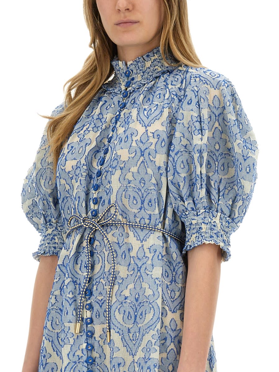 Zimmermann Wylie Belted Tiered Embroidered Cotton Midi Dress In Blue
