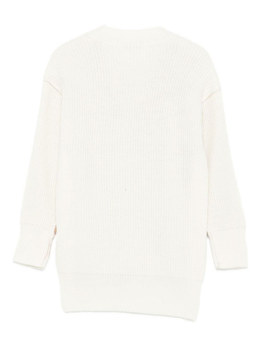 Msgm Kids Two-tone Cardigan With Embroidery In Neutral