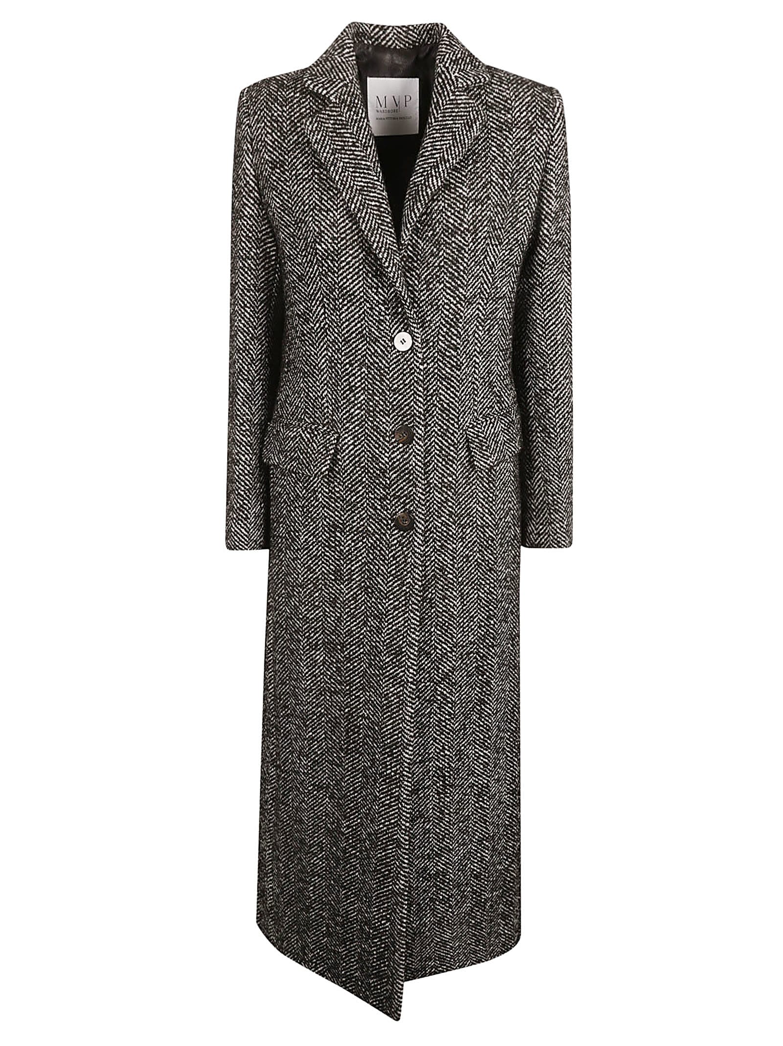 Shop Mvp Wardrobe Slit Detail Buttoned Long Coat In Black