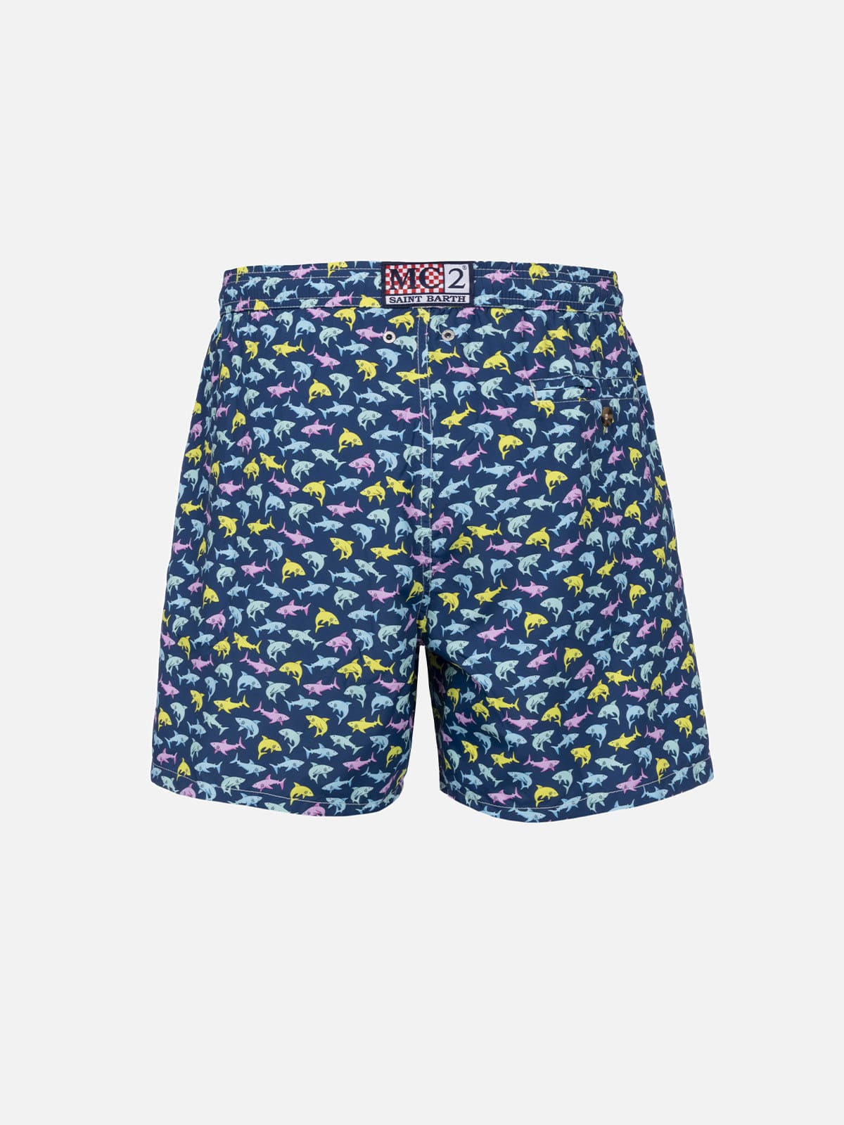 MC2 SAINT BARTH MAN LIGHTWEIGHT FABRIC SWIM-SHORTS LIGHTING MICRO FANTASY WITH SHARK PRINT