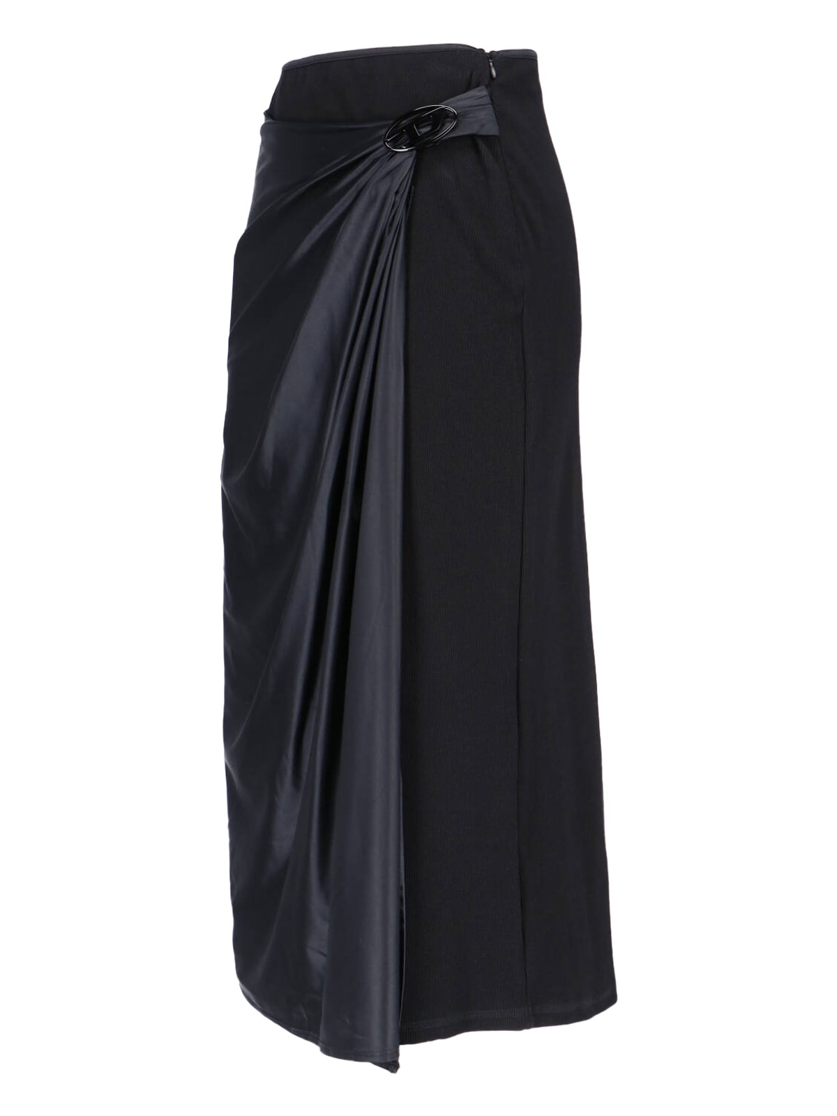 Diesel Draped Midi Skirt With Chintz Finish In Deep/black