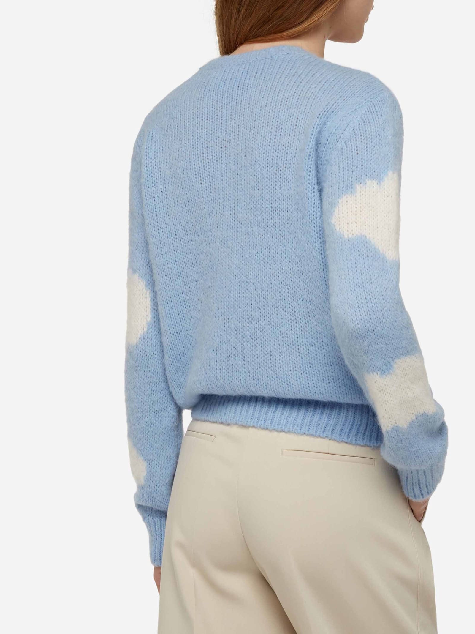 Mc2 Saint Barth Woman Crewneck Soft Sweater With Non Ci Piove Embroidery In Sky