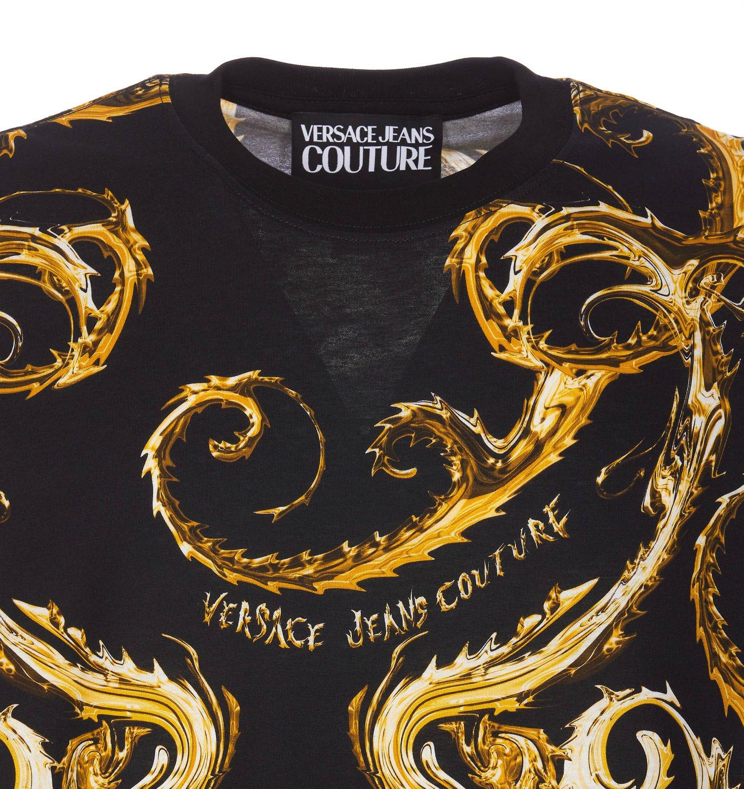 Shop Versace Jeans Couture Barocco-printed Crewneck T-shirt In Black