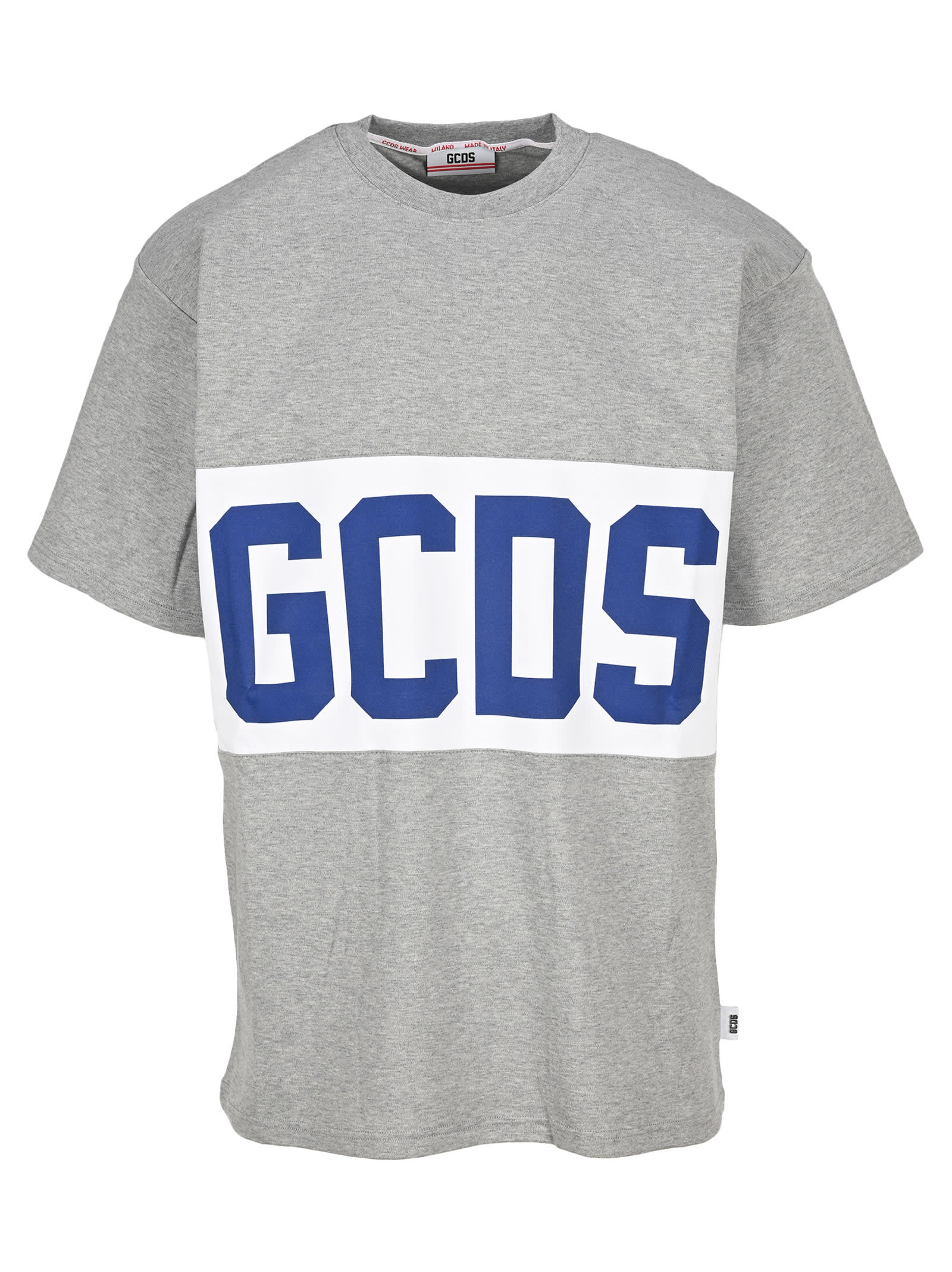 Gcds Short Sleeve T-shirt With Logo Band In Grey + Royal