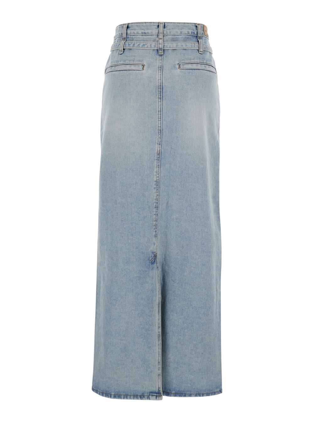 Low Classic Blue High-waisted Skirt With Belt On The Waist And Rear Single Slit In Blu