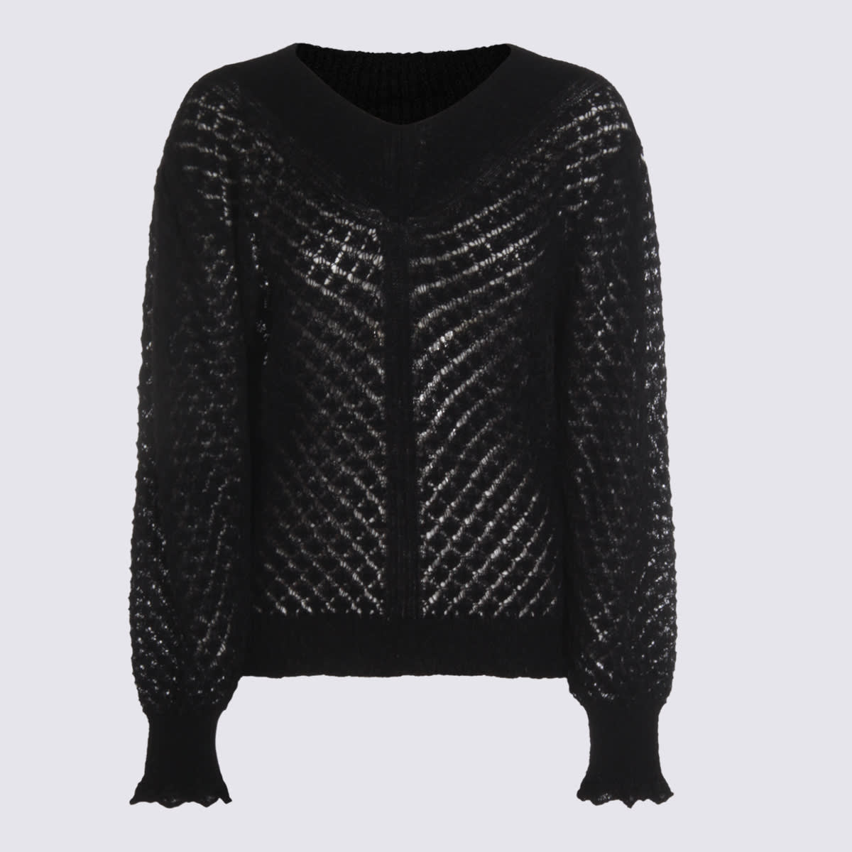 Twinset Open-knit Ruffled-cuff Sweater In Black