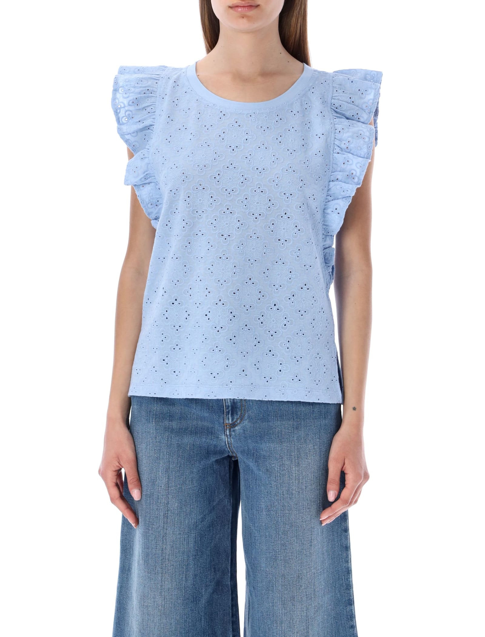 See by Chloé Broderie Anglaise Ruffle Top