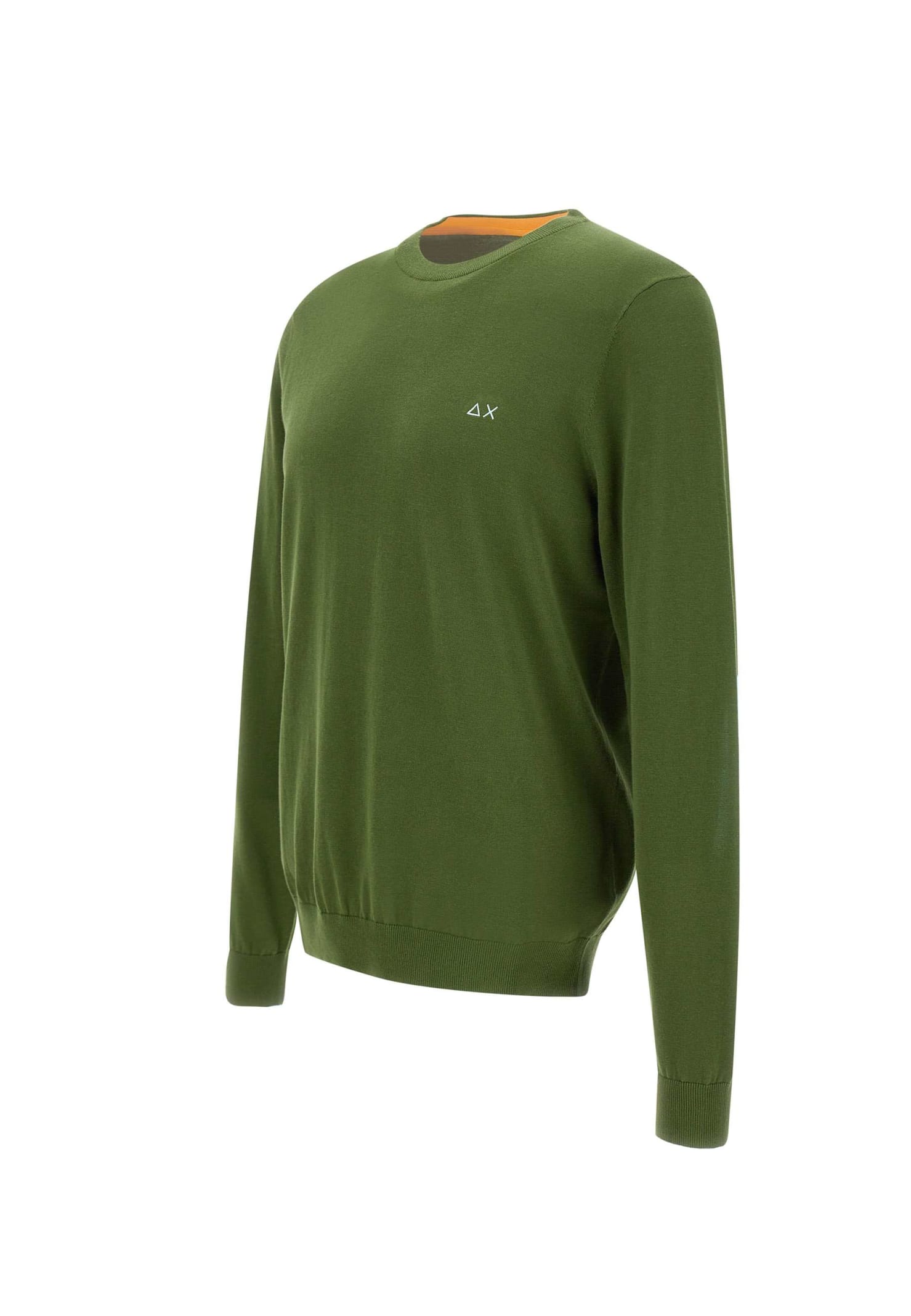 Shop Sun 68 Round Elbow Cotton Sweater In Green