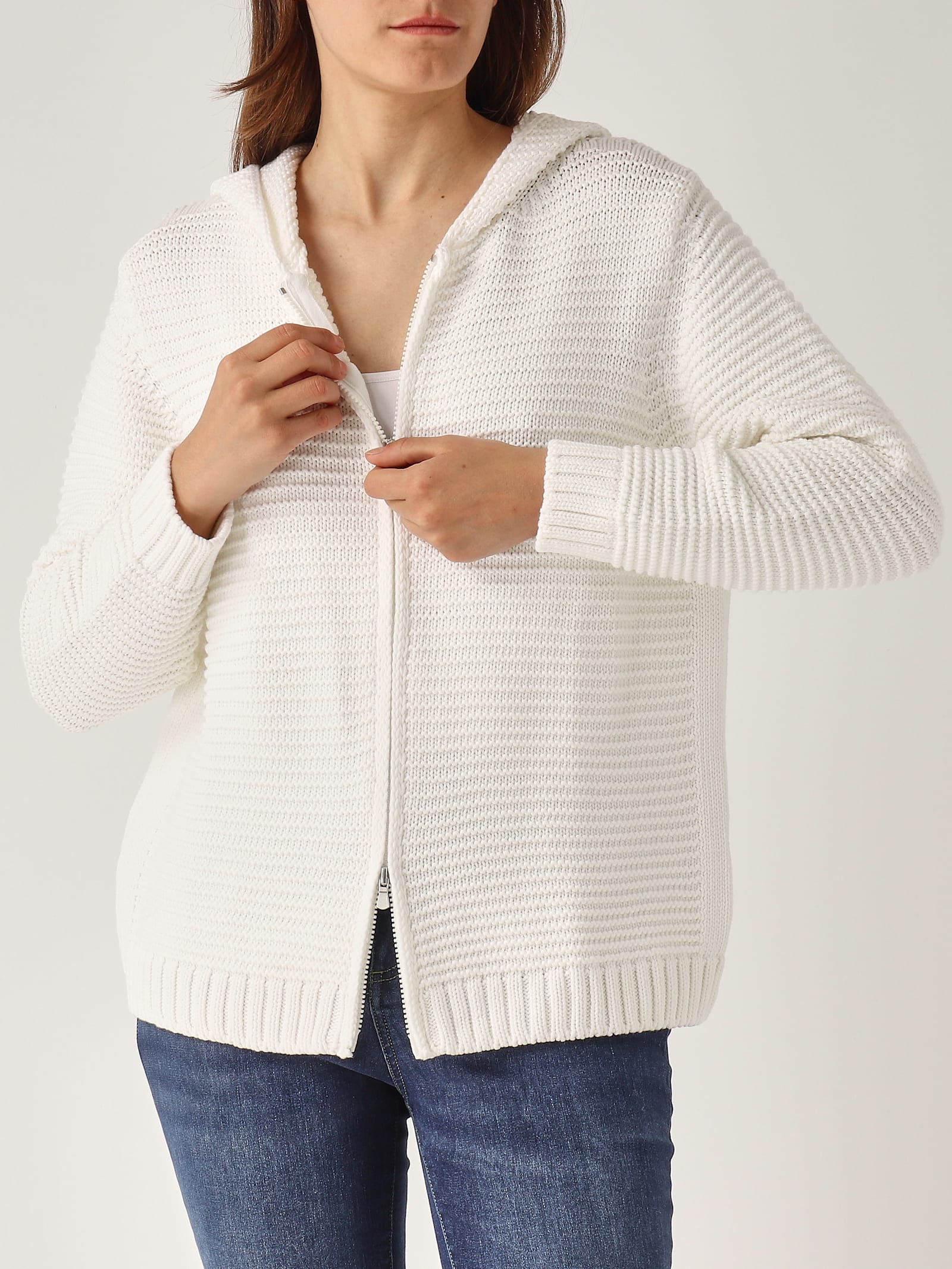 Gran Sasso Poncho C/zip Sweater In Neutral