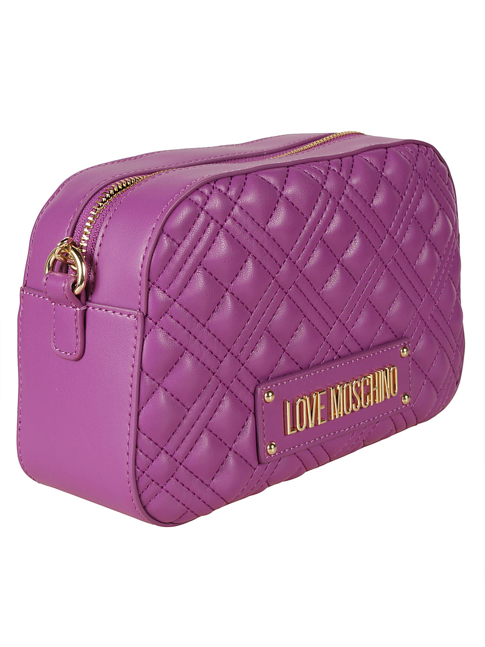 Shop Love Moschino Top Zip Quilted Chain Shoulder Bag In Purple