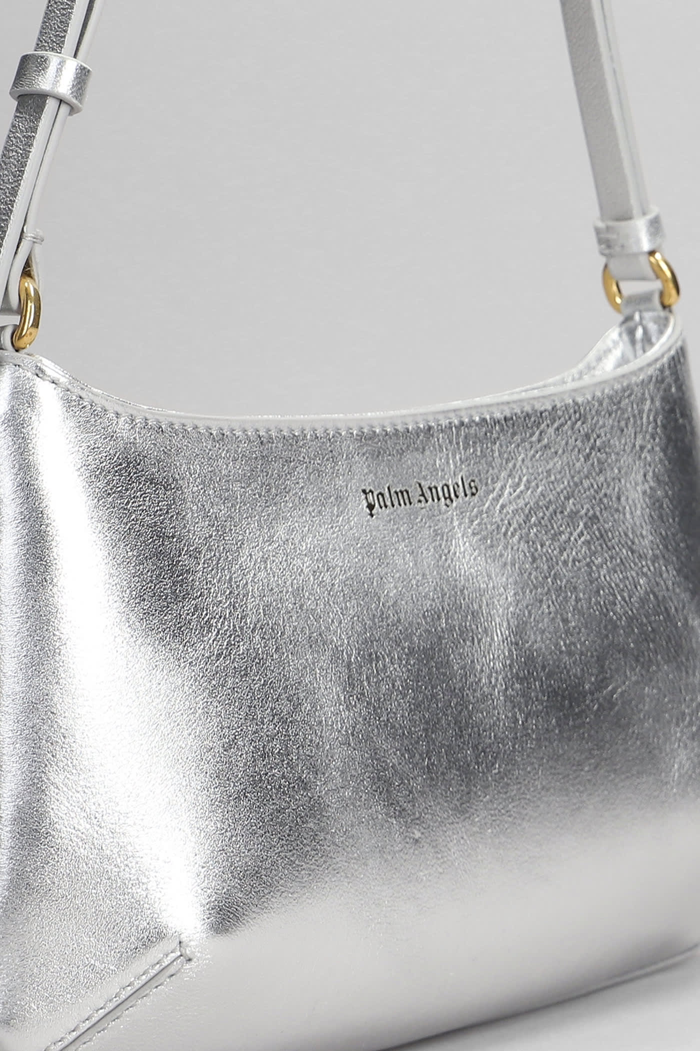Shop Palm Angels Giorgina Metallic Shoulder Bag In Silver Leather