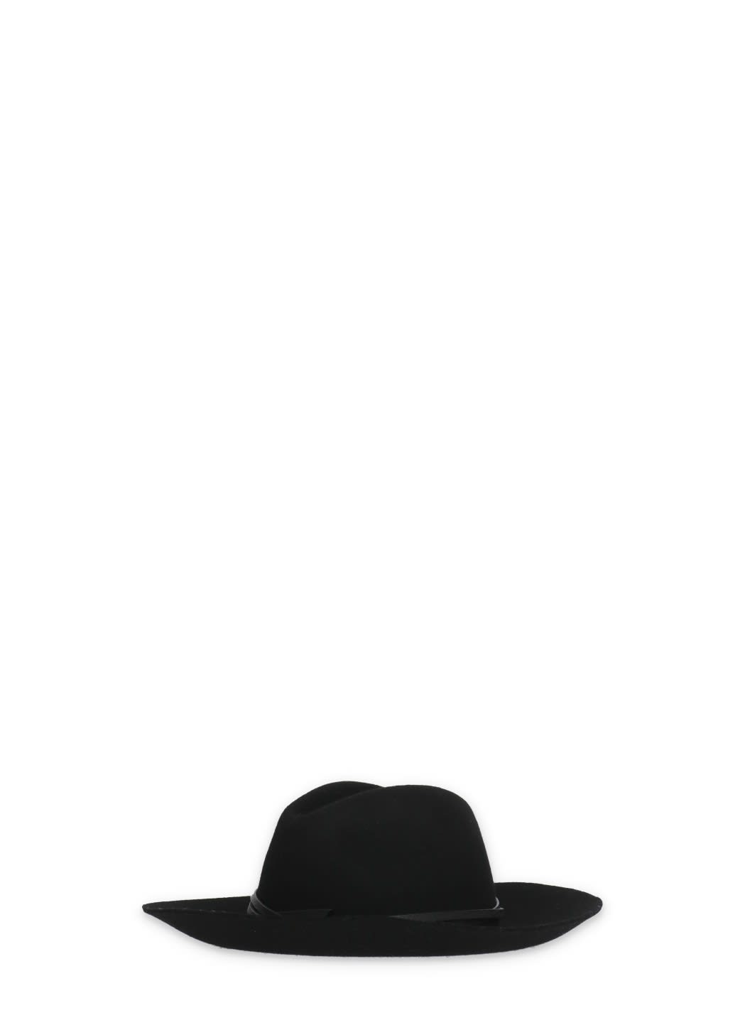 Golden Goose Fedora Hat With Wide Brim And Leather Belt In Black