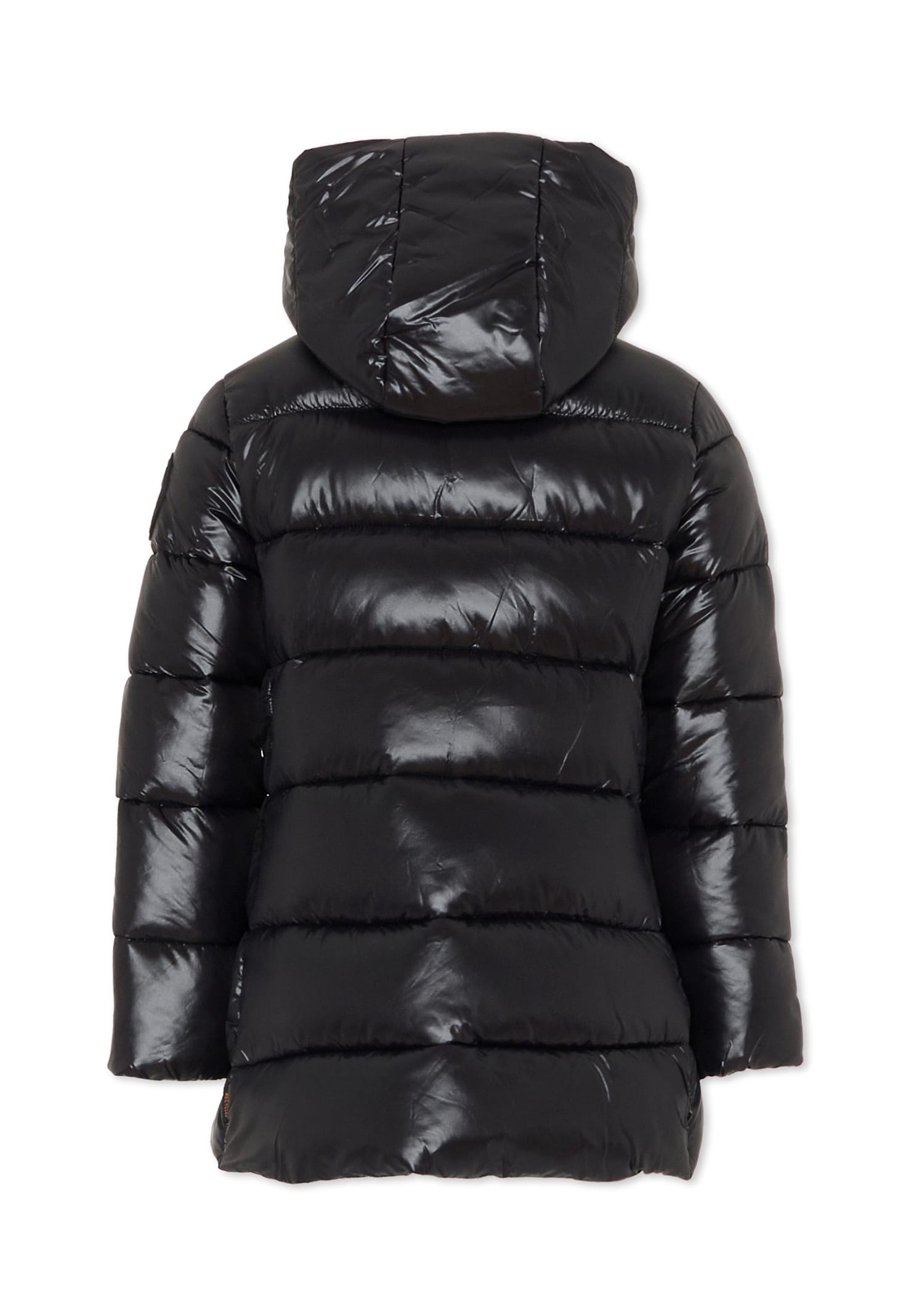Save The Duck Black Down Jacket For Girl With Logo In Black